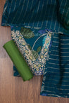 Blue and Green Colour Muslin Mix Dress Material -Dress Material- Just Salwars