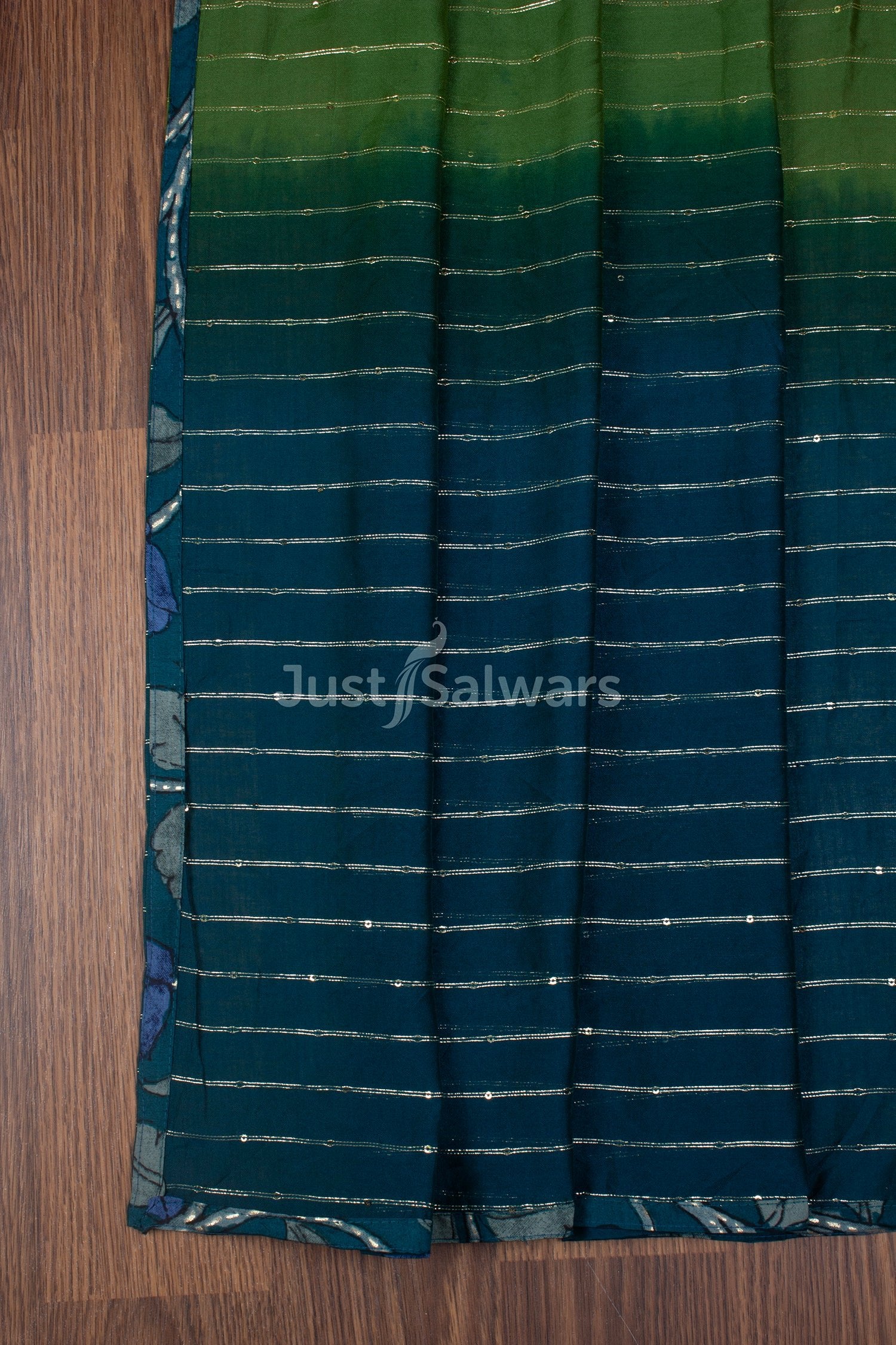 Blue and Green Colour Muslin Mix Dress Material -Dress Material- Just Salwars