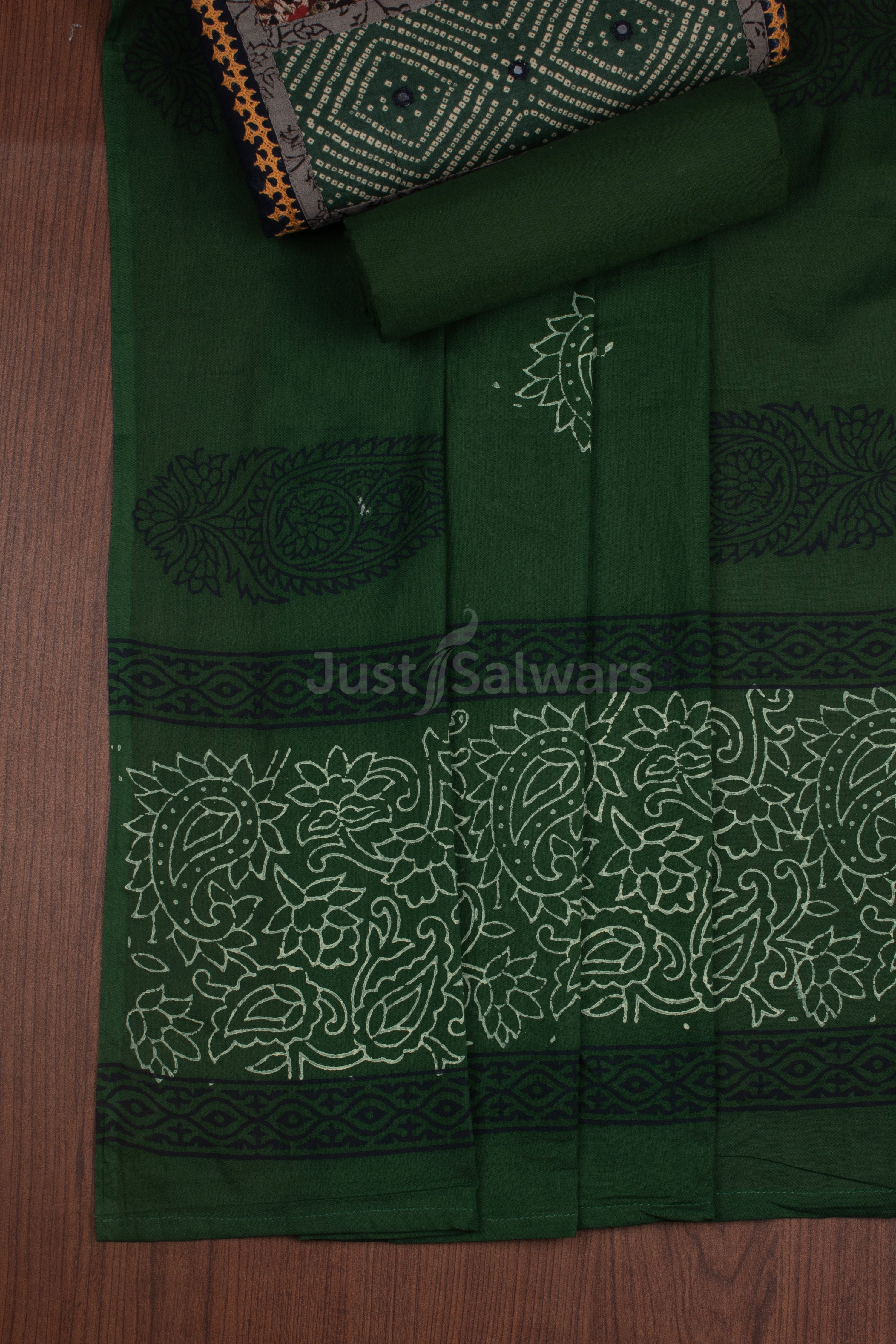 Blue and Green Colour Unstitched Dress Material -Dress Material- Just Salwars