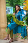 Blue and Green Colour Unstitched Dress Material -Dress Material- Just Salwars