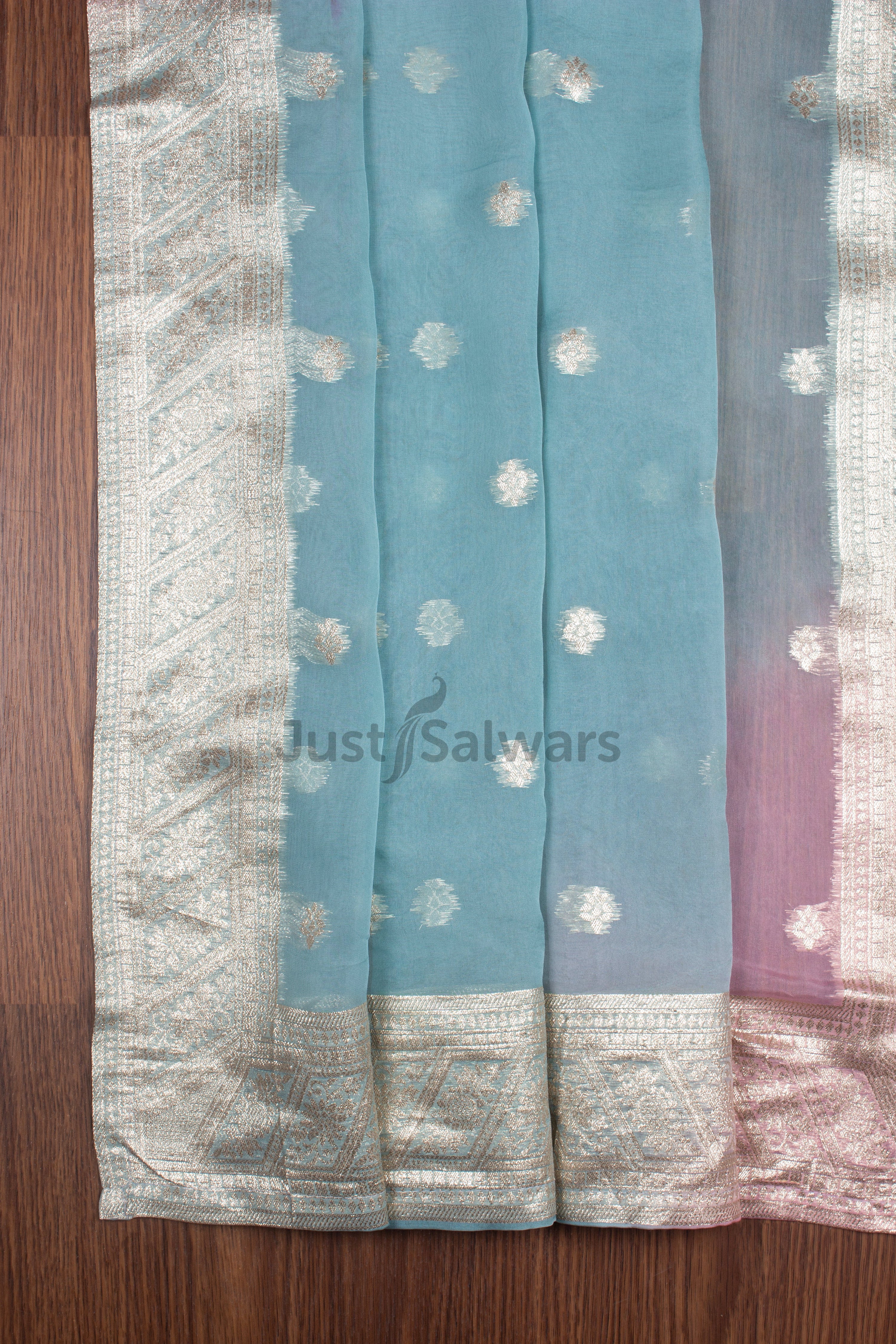 Blue and Peach Colour Silk Cotton Dress Material -Dress Material- Just Salwars