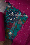 Blue and Rani Pink Colour Muslin Dress Material with Silk Cotton Dupatta -Dress Material- Just Salwars