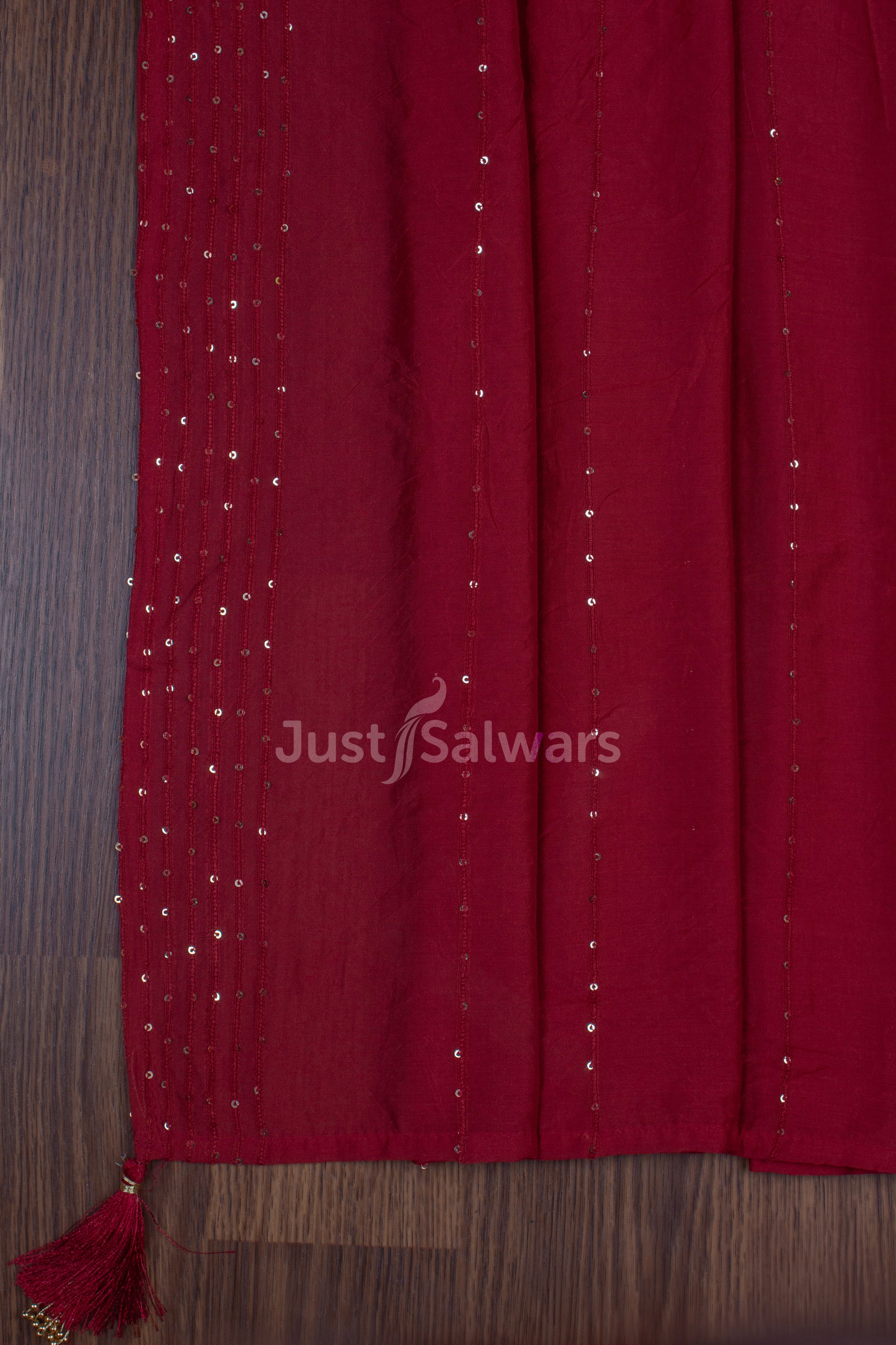Blue and Red Colour Muslin Dress Material with Silk Cotton Dupatta -Dress Material- Just Salwars