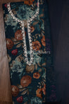 Blue Colour Floral Muslin Dress Material with Chiffon Dupatta -Dress Material- Just Salwars