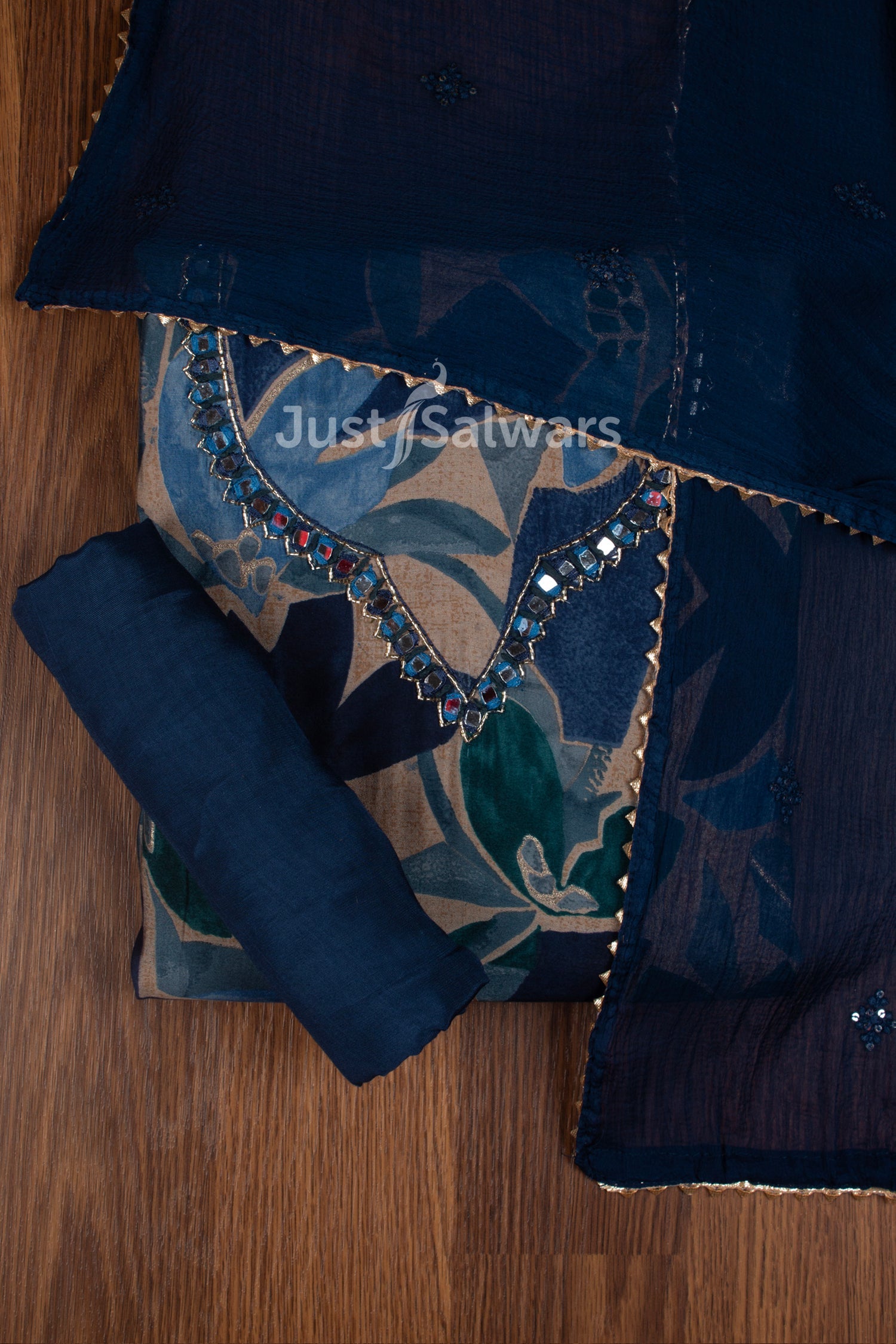 Blue Colour Muslin Dress Material -Dress Material- Just Salwars