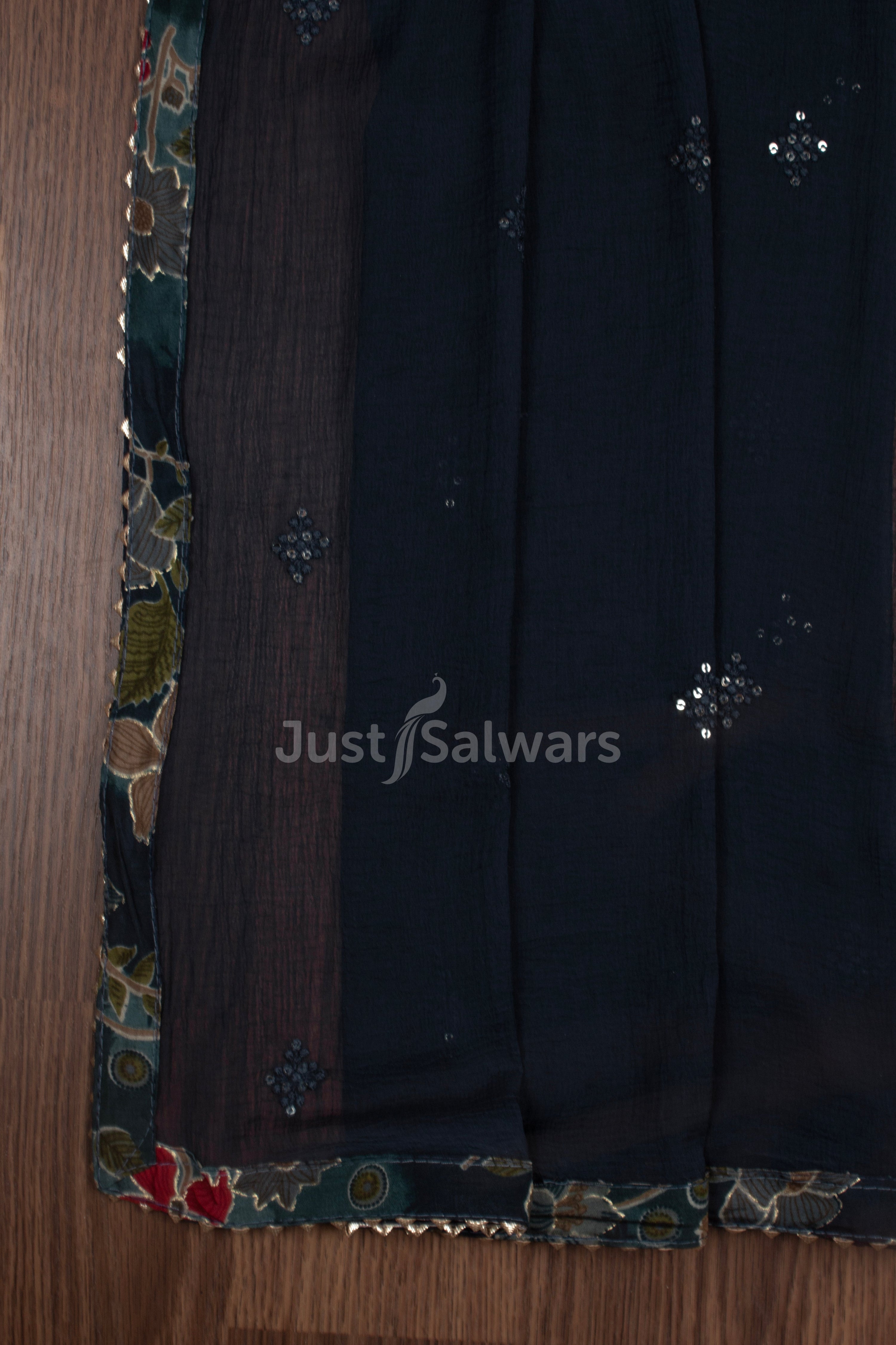 Blue Colour Muslin Dress Material with Chiffon Dupatta -Dress Material- Just Salwars