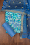 Blue Colour Muslin Dress Material with Silk Dupatta -Dress Material- Just Salwars