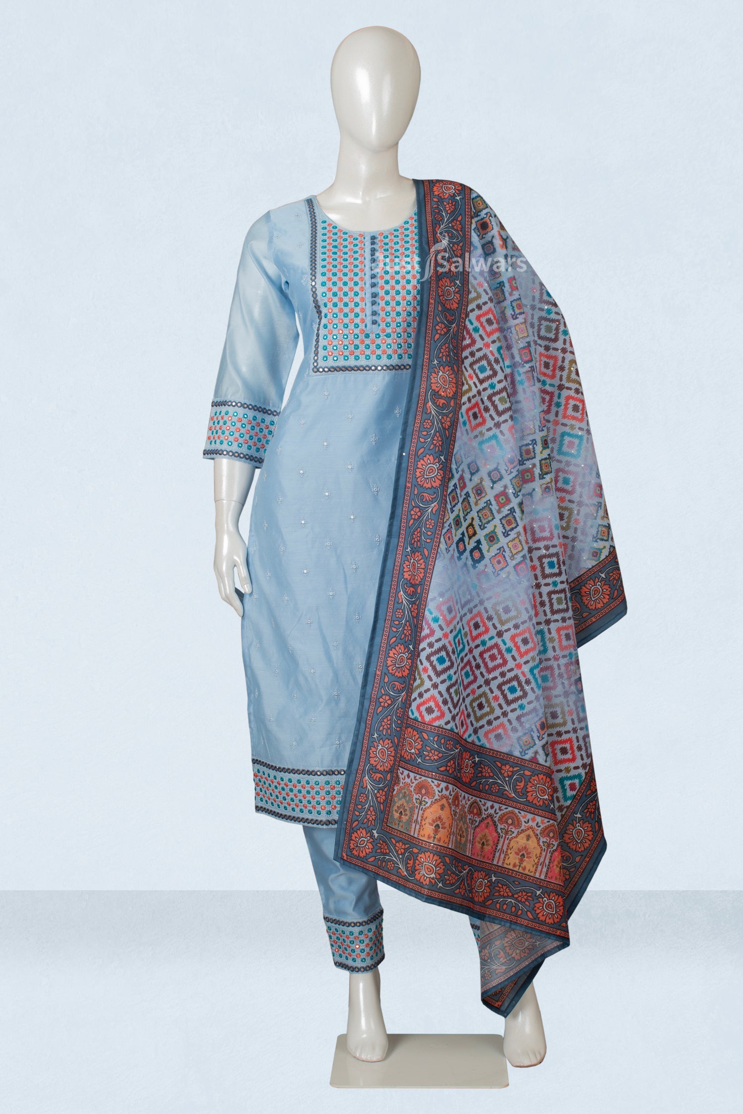 Blue Colour Straight Cut Salwar Suit -Salwar Suit- Just Salwars