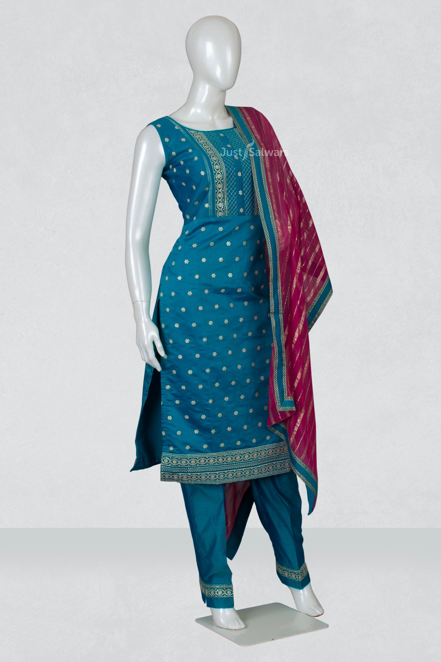 Blue Colour Straight Cut Salwar Suit -Salwar Suit- Just Salwars