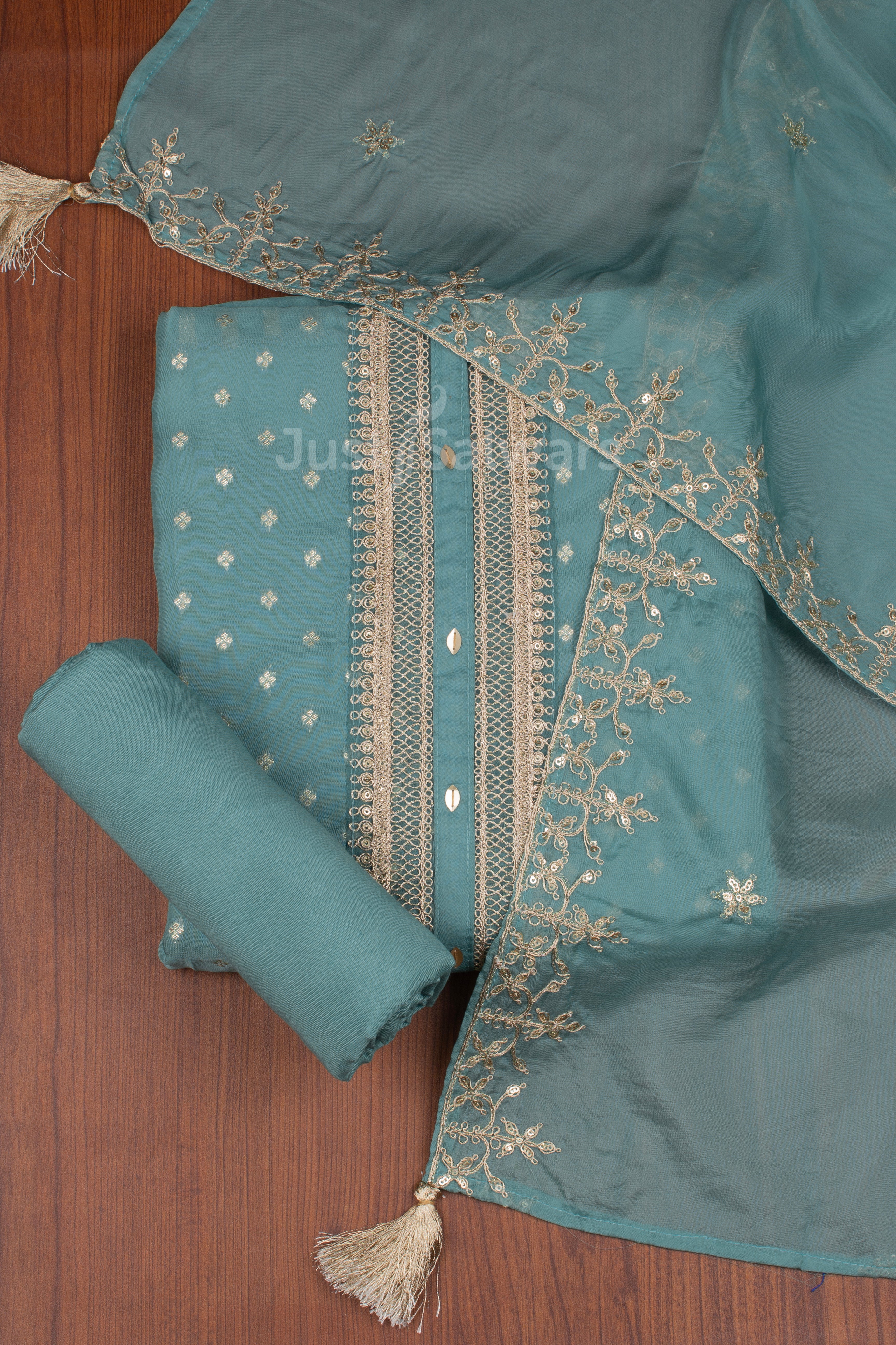 Blue Colour Unstitched Dress Material -Dress Material- Just Salwars