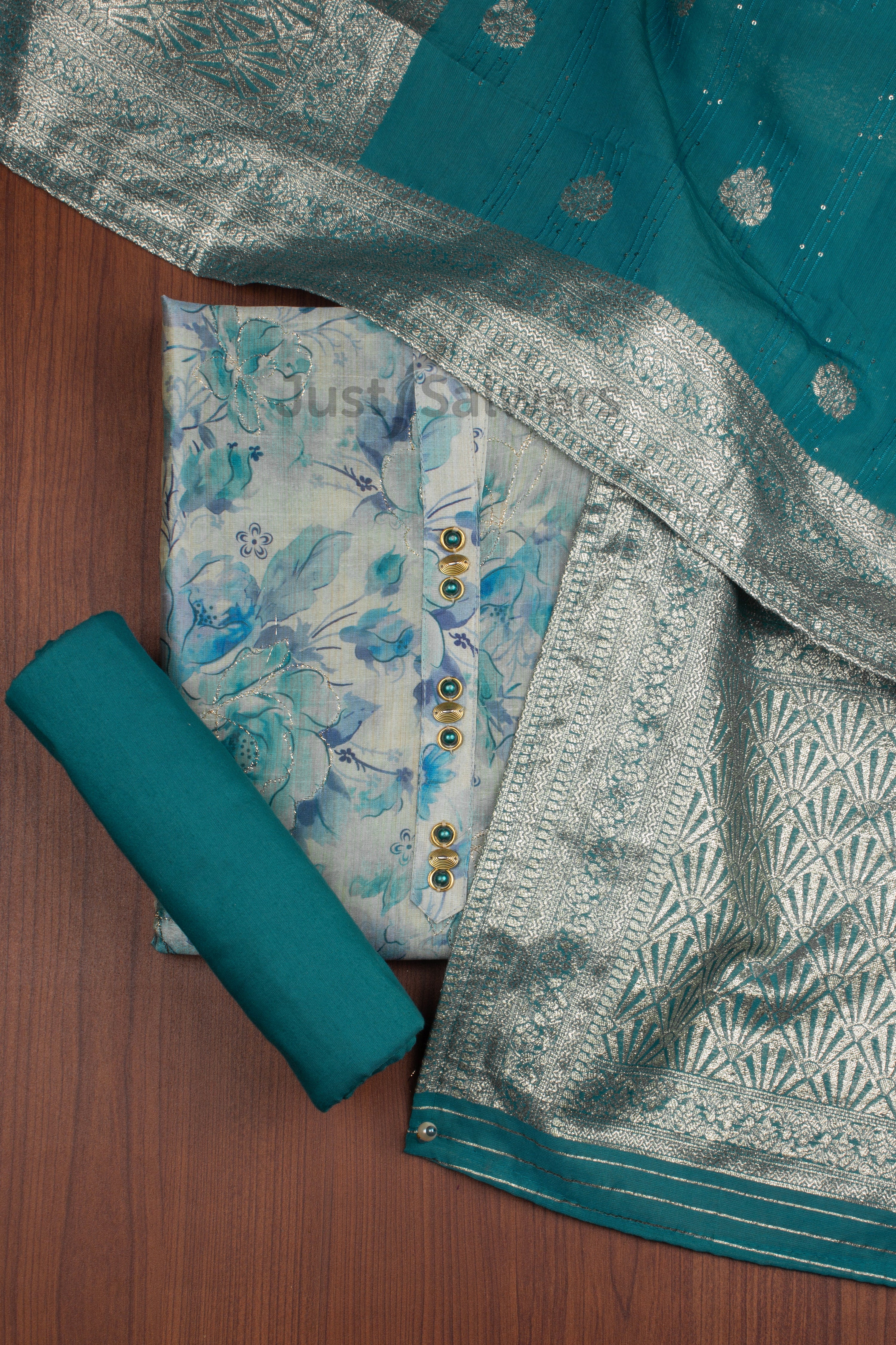 Blue Colour Unstitched Dress Material -Dress Material- Just Salwars