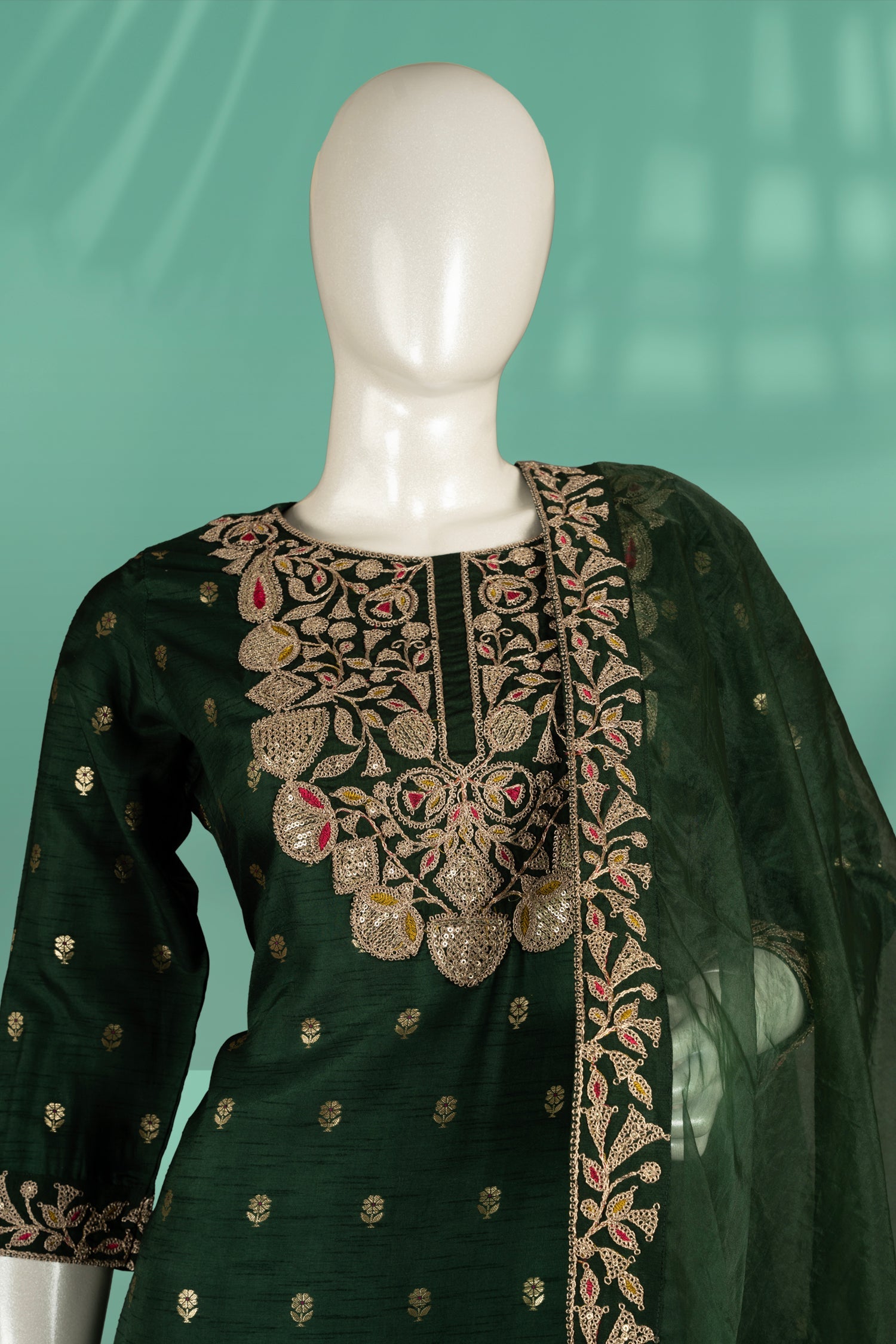Bottle Green Colour Muslin Straight Cut Salwar Suit -Salwar Suit- Just Salwars