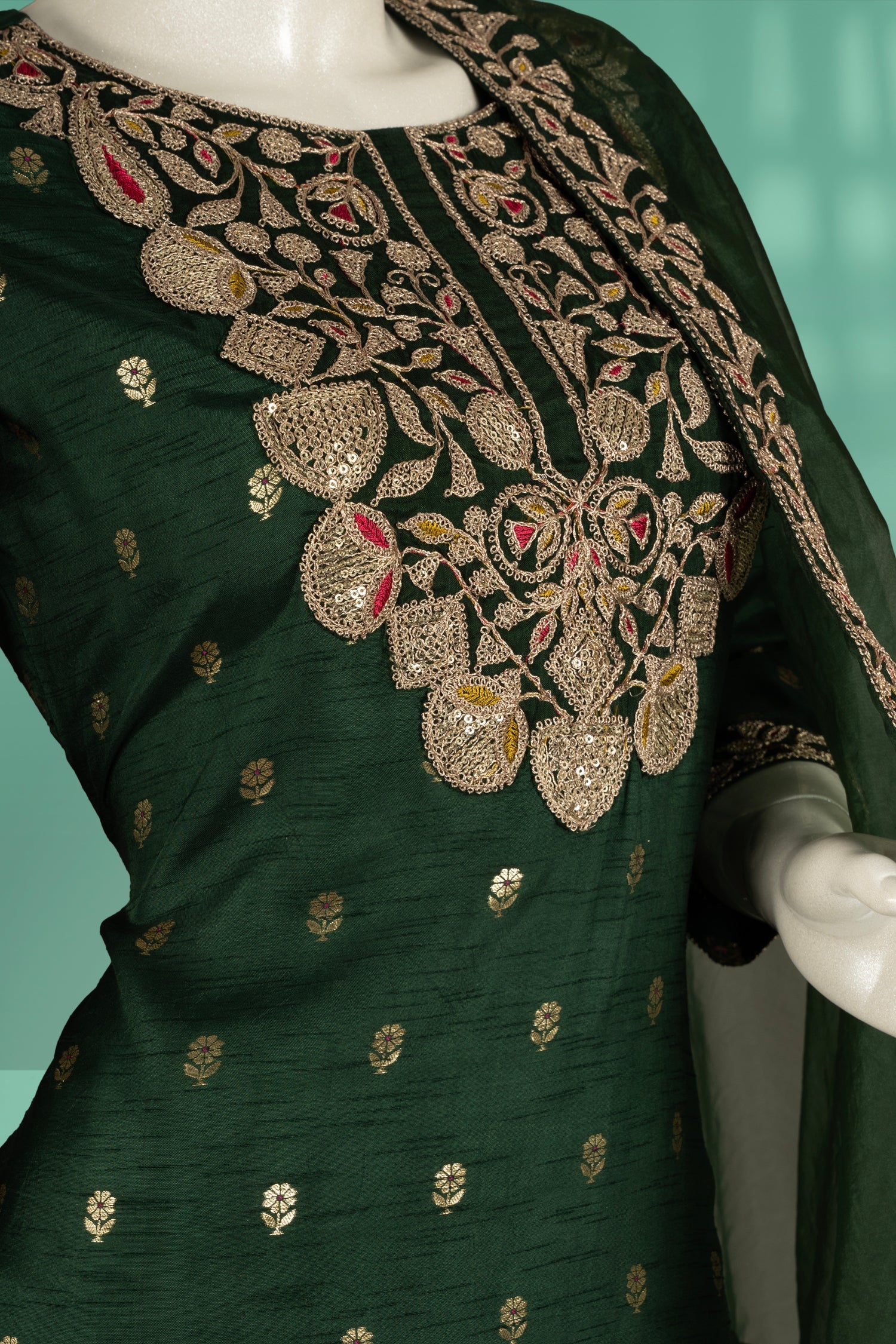 Bottle Green Colour Muslin Straight Cut Salwar Suit -Salwar Suit- Just Salwars