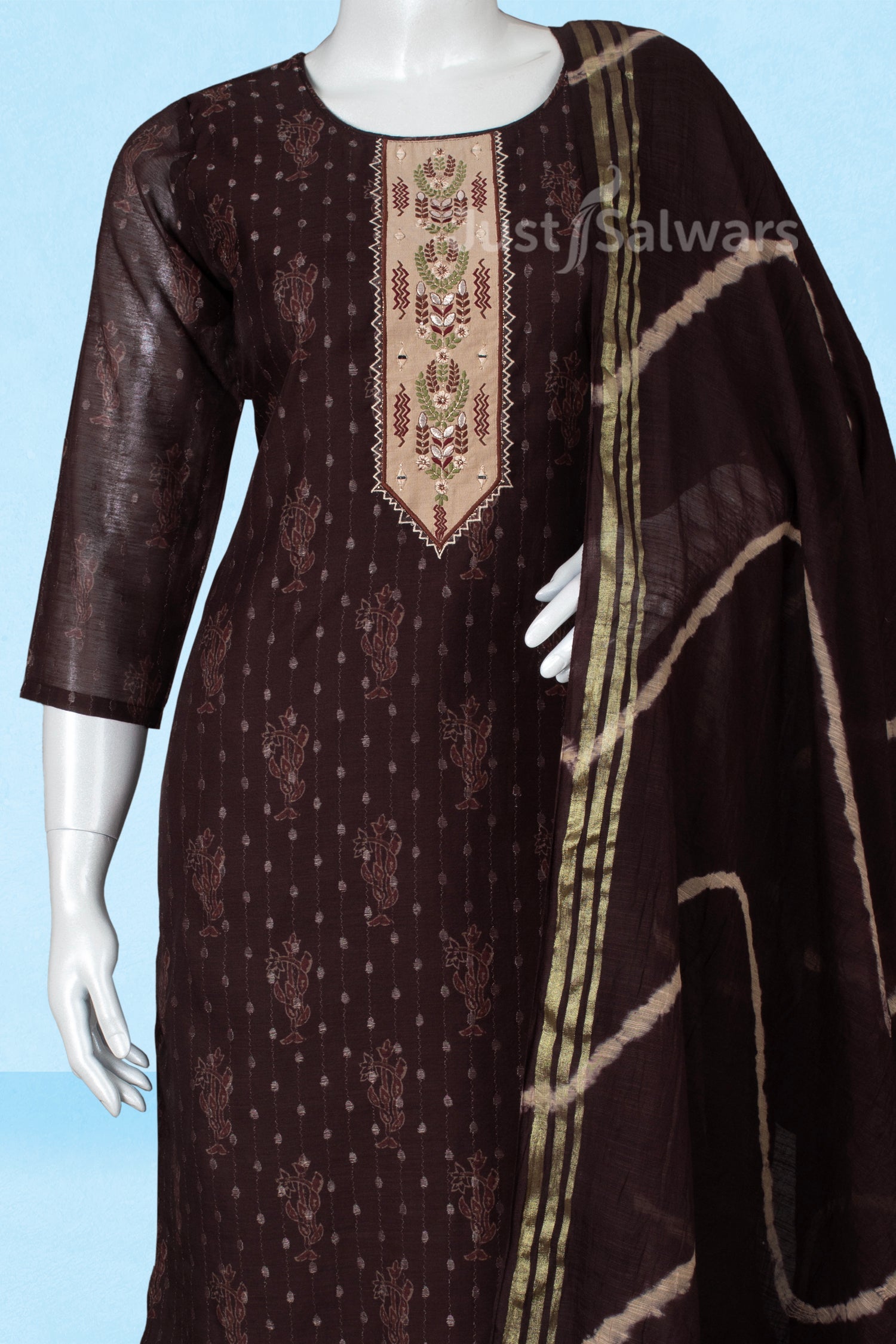 Brown Colour Straight Cut Salwar Suit -Salwar Suit- Just Salwars