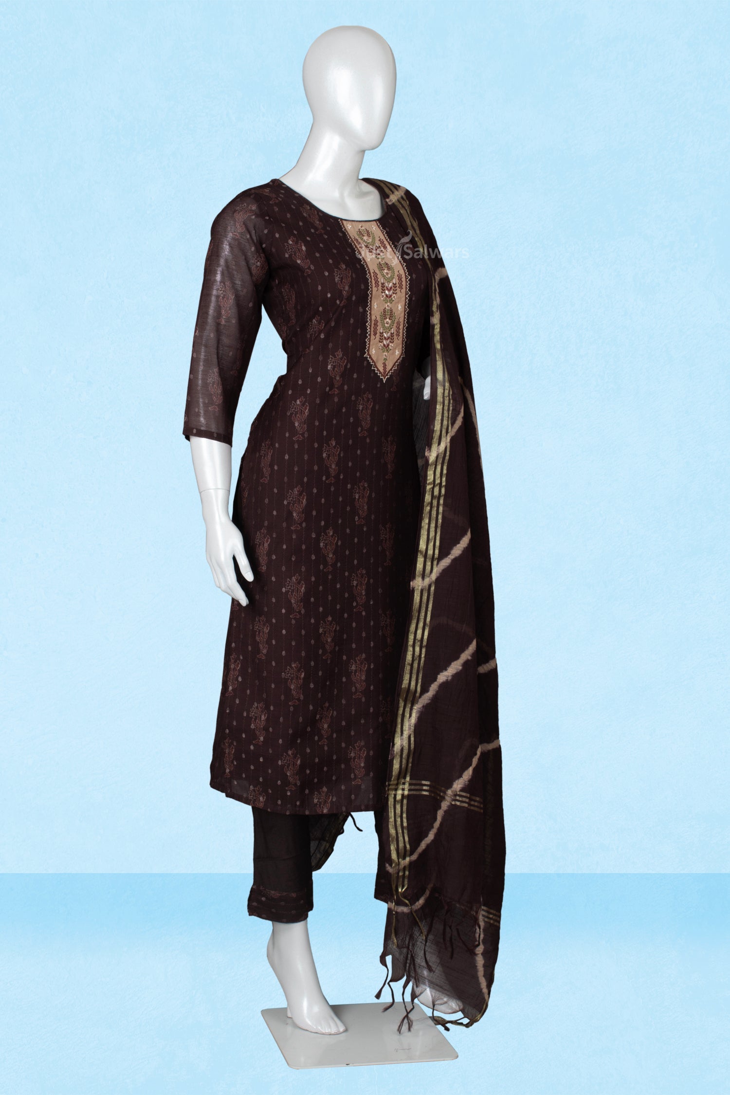 Brown Colour Straight Cut Salwar Suit -Salwar Suit- Just Salwars