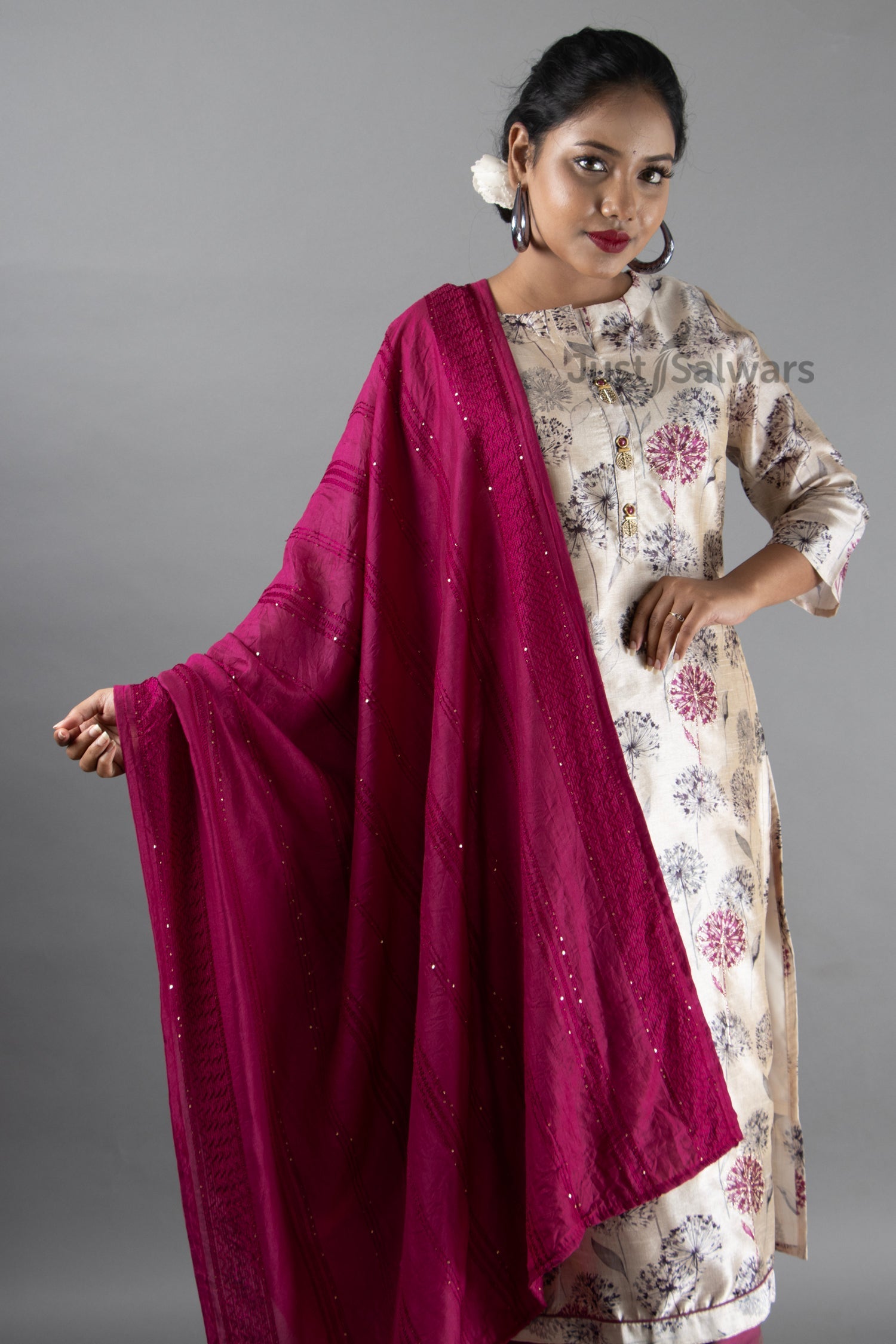 Chikoo and Pink Colour Silk Cotton Straight Cut Salwar Suit -Salwar Suit- Just Salwars