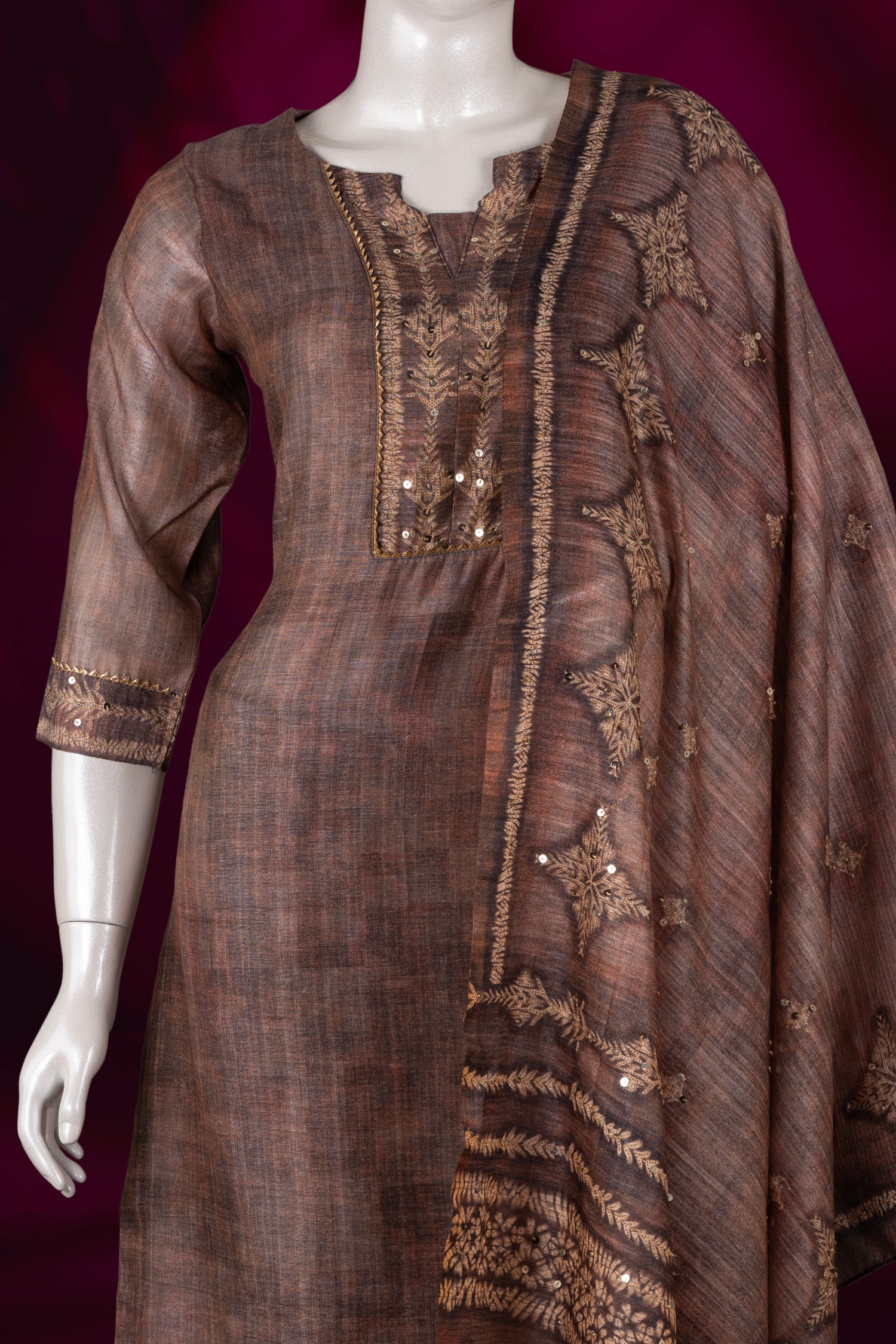 Chikoo Brown Colour Muslin Straight Cut Salwar Suit -Salwar Suit- Just Salwars
