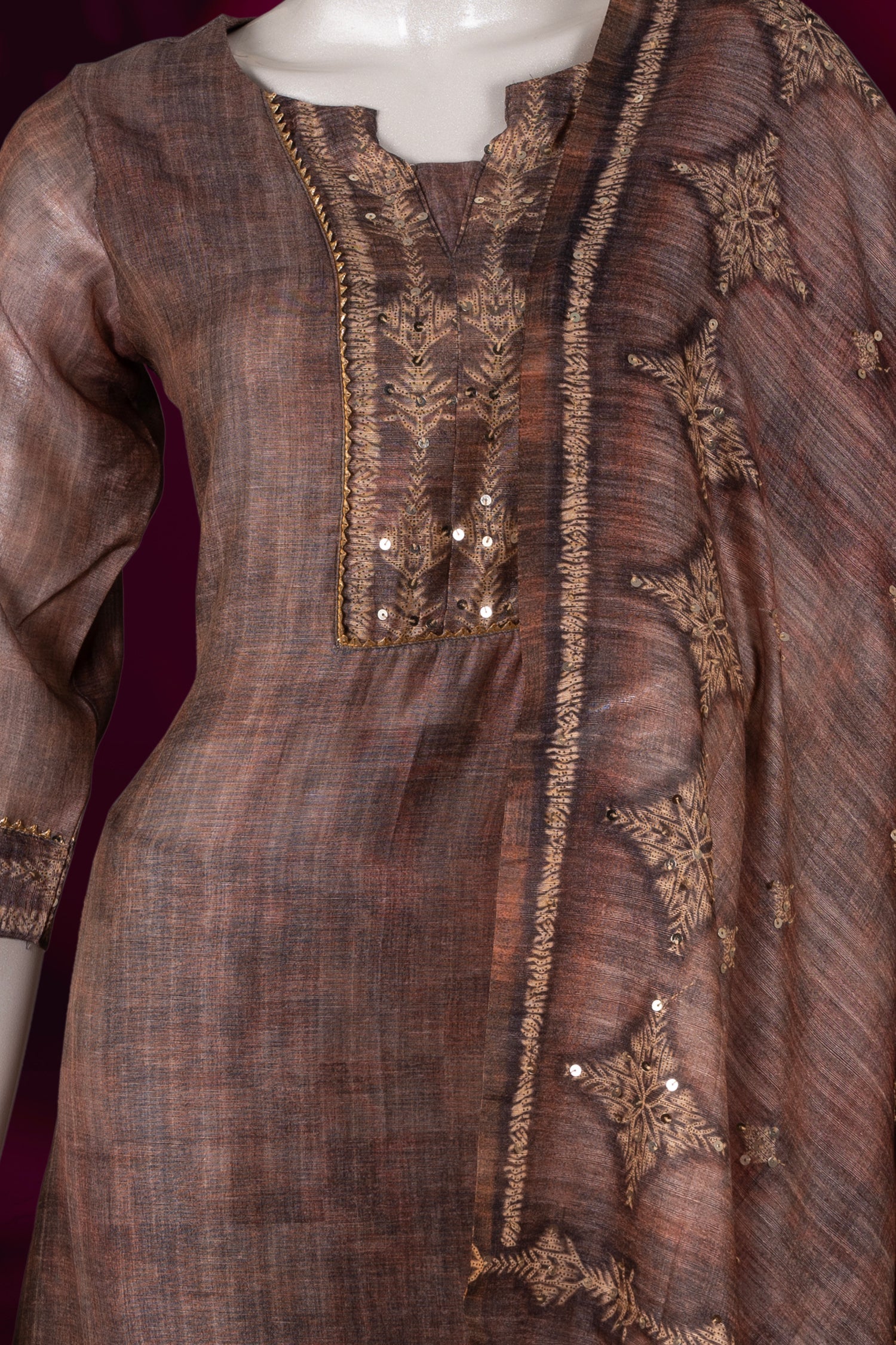 Chikoo Brown Colour Muslin Straight Cut Salwar Suit -Salwar Suit- Just Salwars