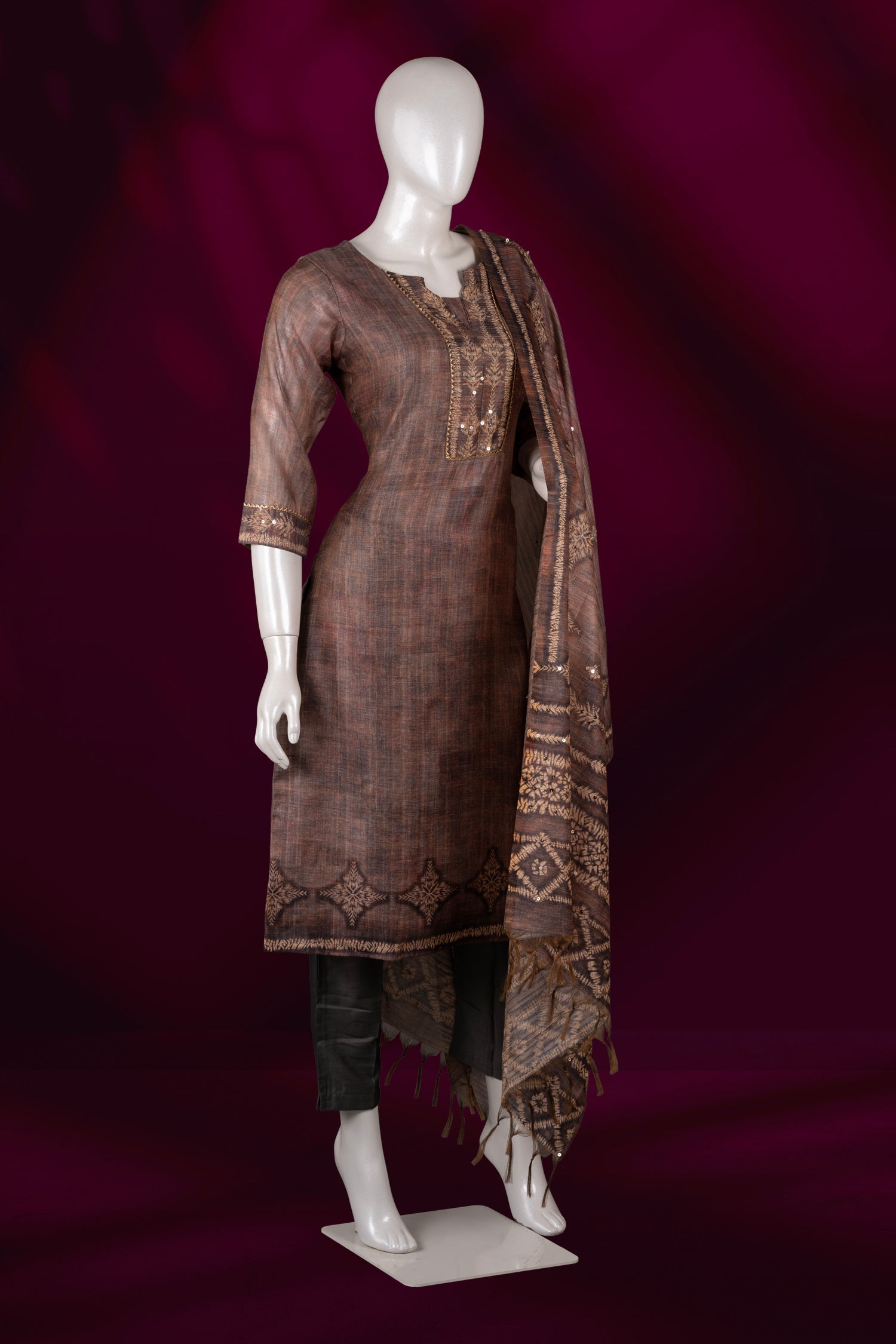 Chikoo Brown Colour Muslin Straight Cut Salwar Suit -Salwar Suit- Just Salwars