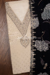 Cream and Black Colour Silk Dress Material -Dress Material- Just Salwars