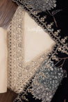Cream and Black Colour Silk Dress Material -Dress Material- Just Salwars