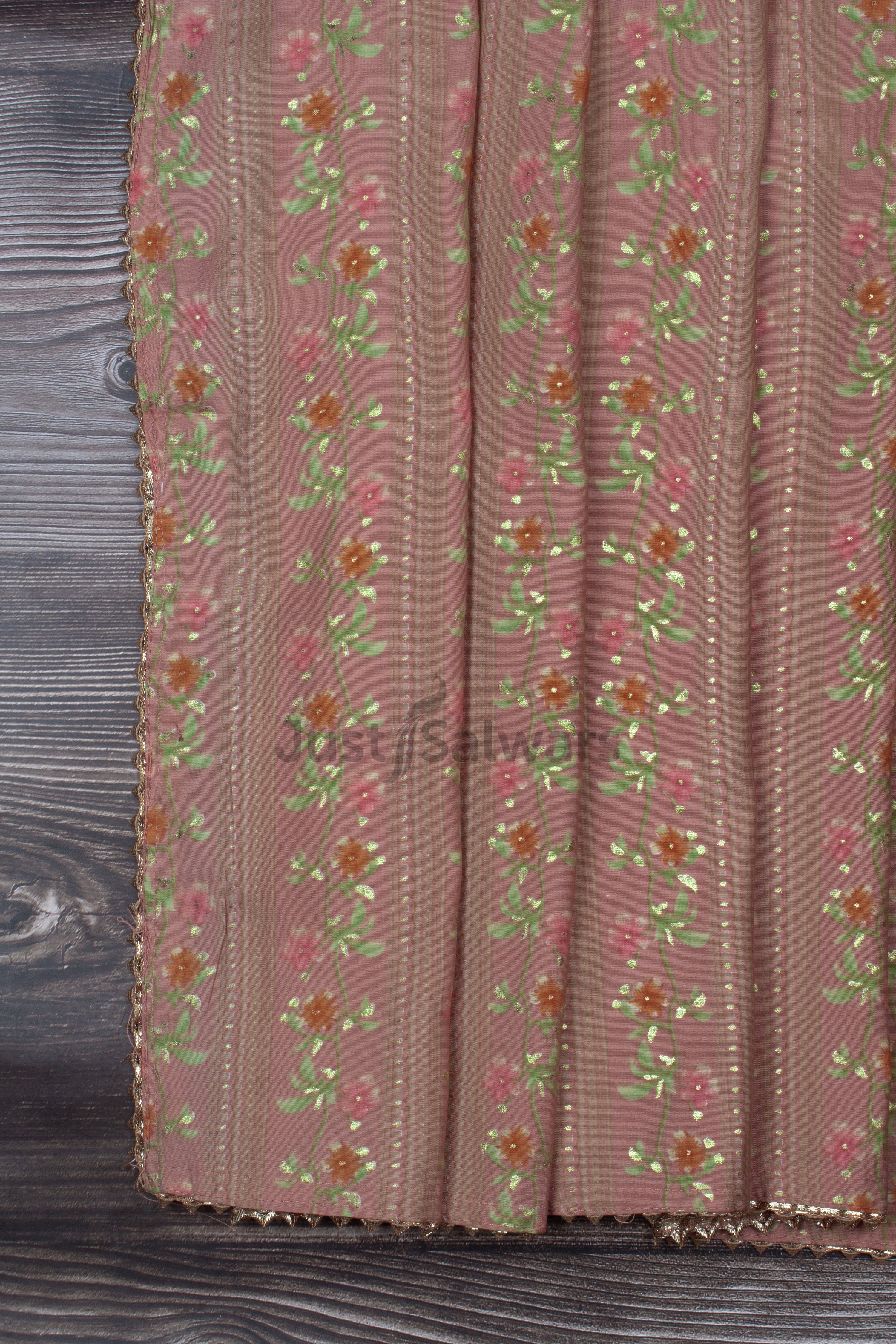 Cream and Peach Colour Silk Cotton Unstitched Dress Material -Dress Material- Just Salwars