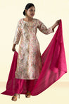 Cream and Pink Colour Silk Cotton Straight Cut Salwar Suit -Salwar Suit- Just Salwars