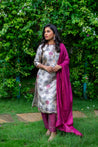 Cream and Pink Colour Unstitched Dress Material -Dress Material- Just Salwars