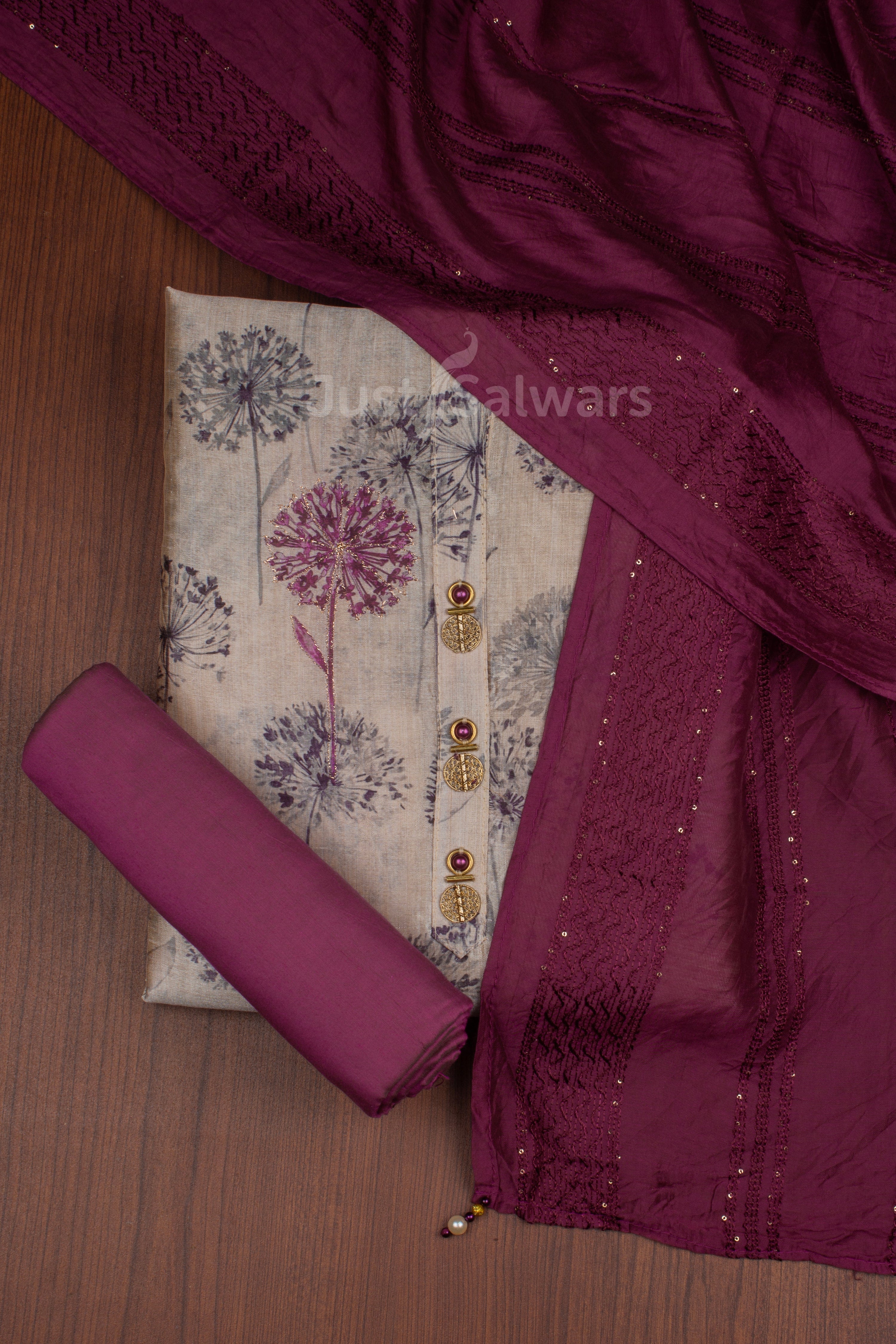 Cream and Pink Colour Unstitched Dress Material -Dress Material- Just Salwars