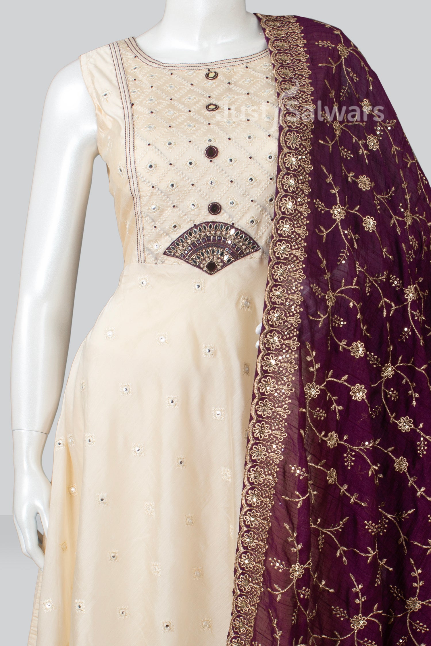 Cream and Purple Colour Anarkali Suit Set -Anarkali- Just Salwars