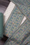 Cream and Rama Colour Silk Cotton Unstitched Dress Material -Dress Material- Just Salwars
