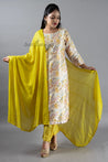 Cream and Yellow Colour Silk Cotton Straight Cut Salwar Suit -Salwar Suit- Just Salwars