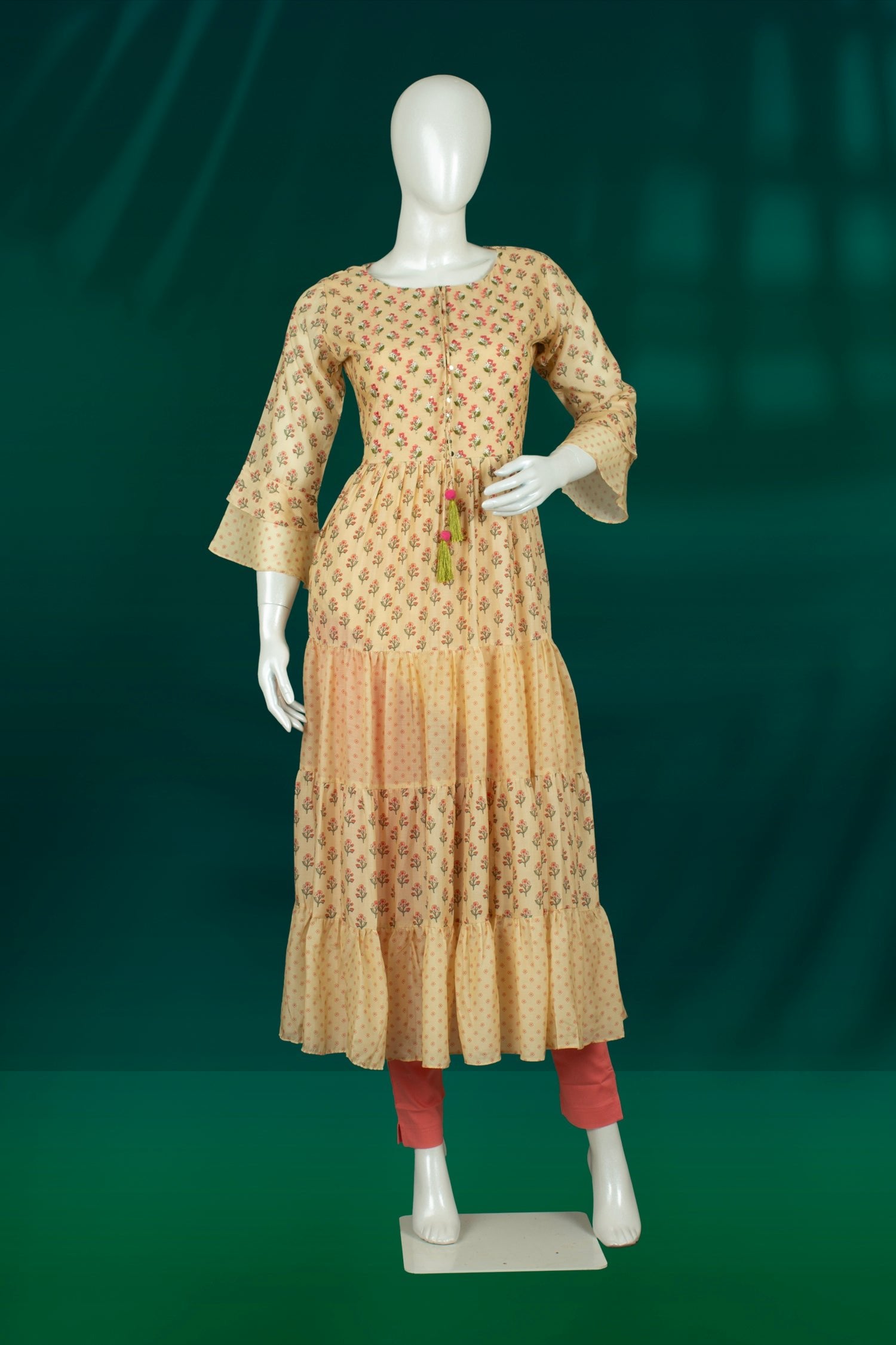 Cream Colour Anarkali Gown -Gown- Just Salwars