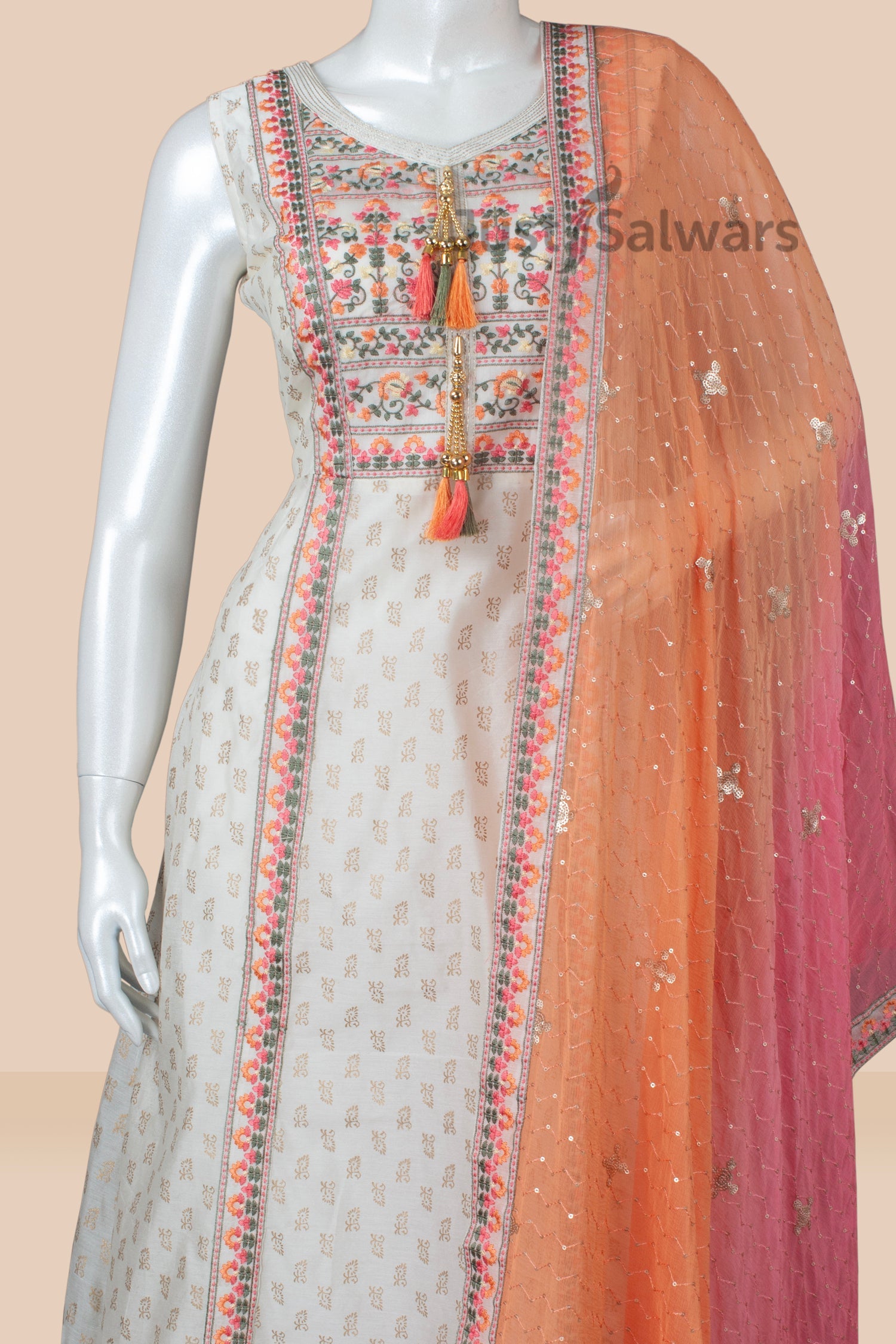 Cream Colour Anarkali Suit Set -Anarkali- Just Salwars