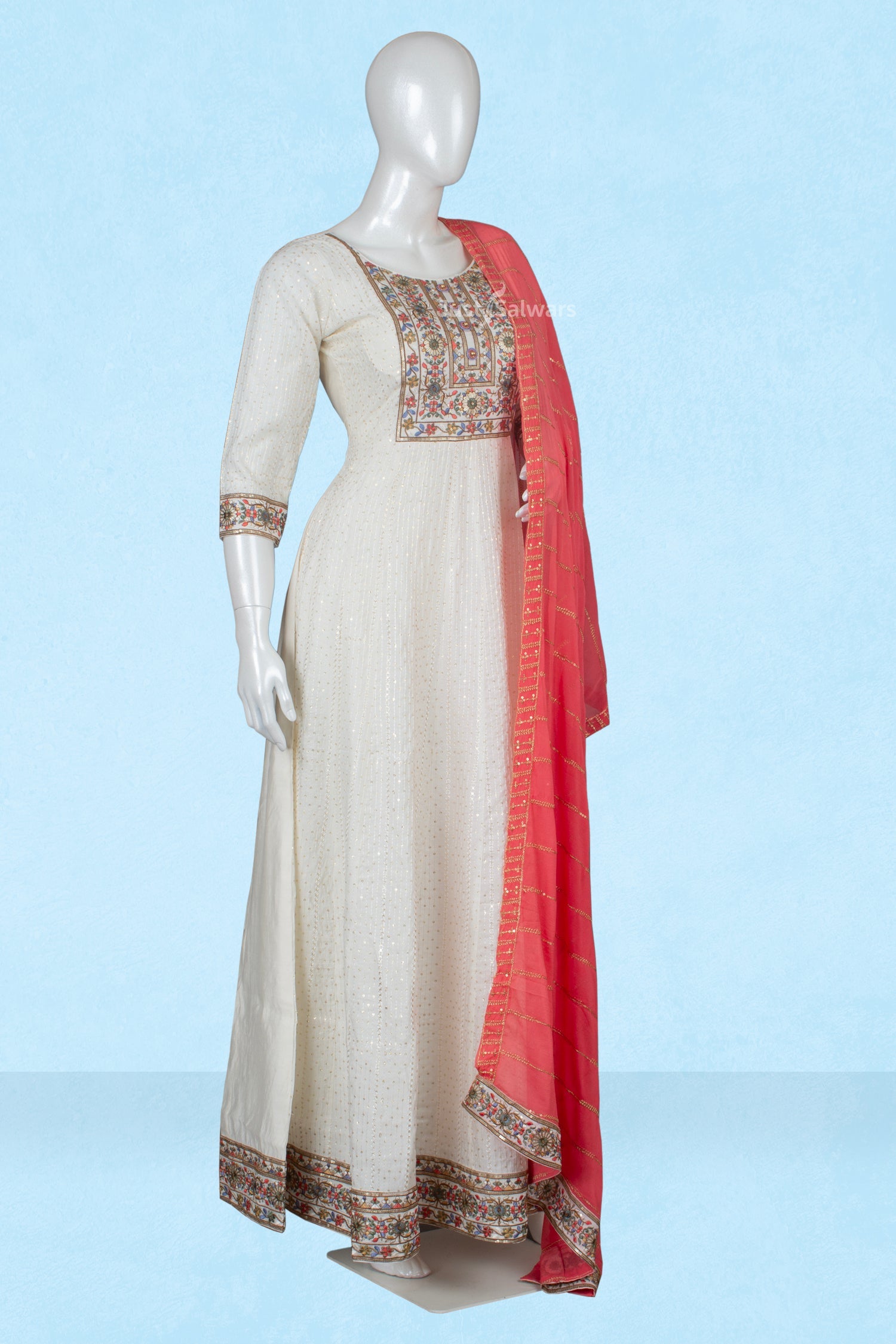 Cream Colour Anarkali Suit Set -Anarkali- Just Salwars