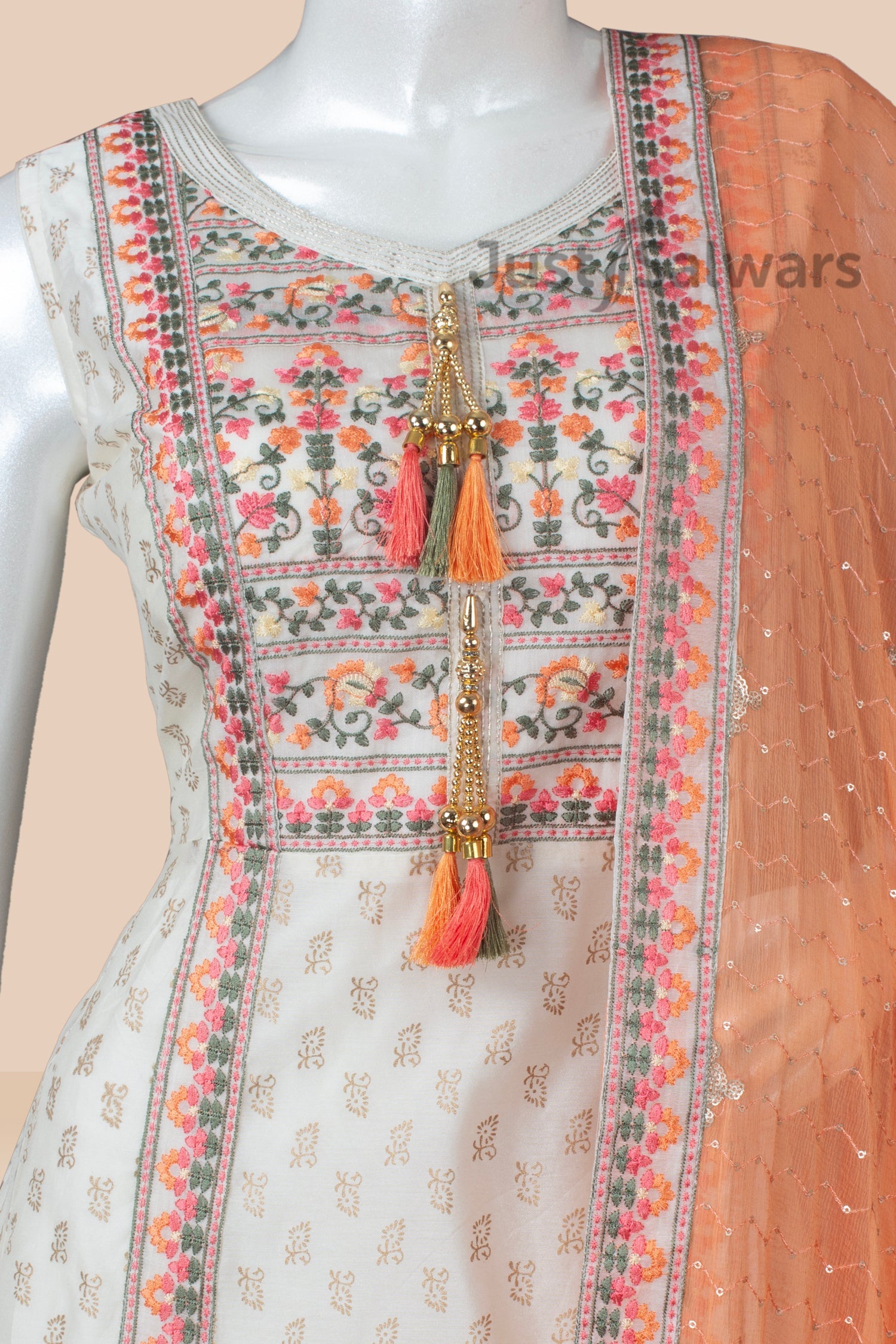Cream Colour Anarkali Suit Set -Anarkali- Just Salwars