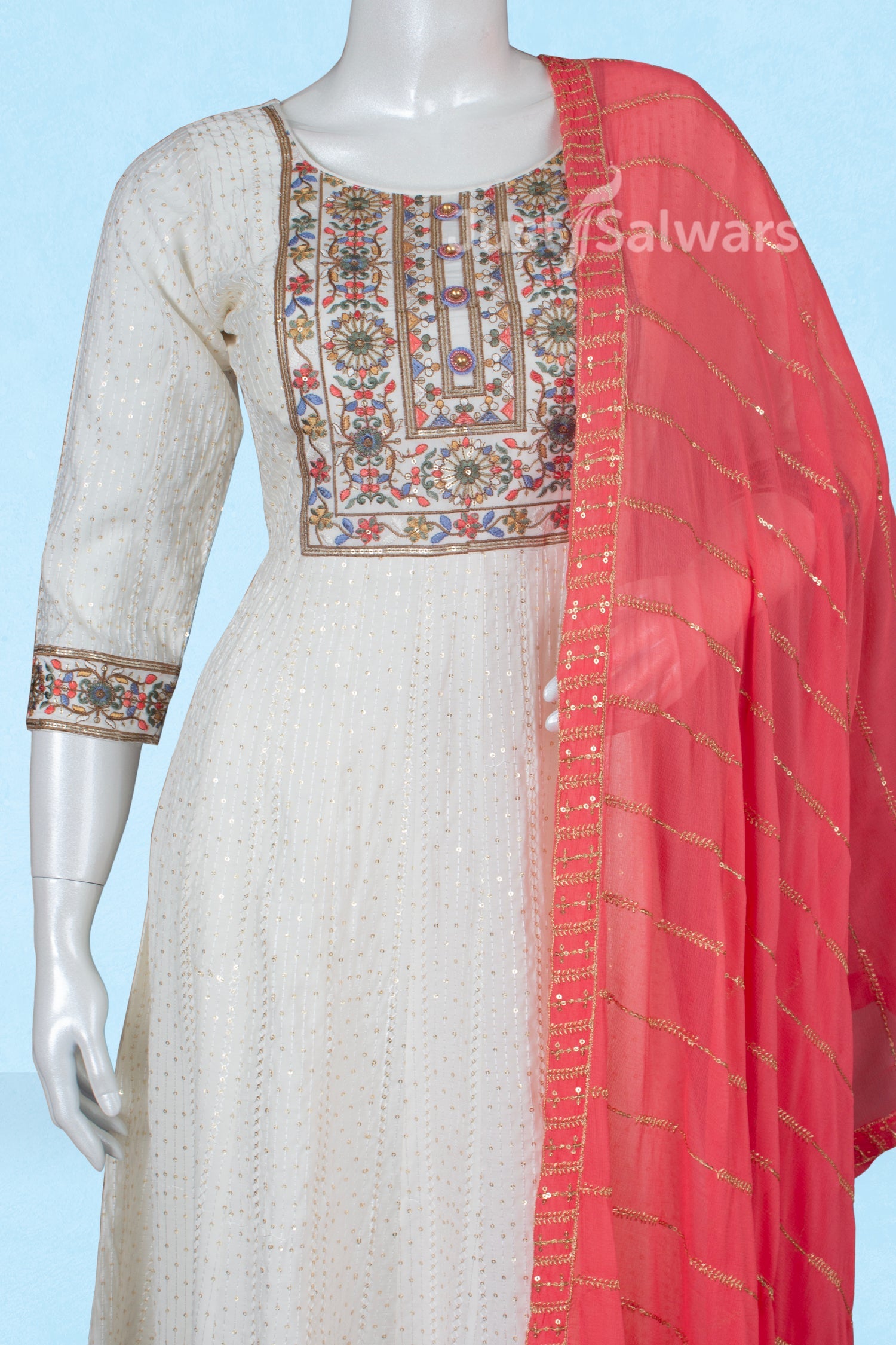Cream Colour Anarkali Suit Set -Anarkali- Just Salwars