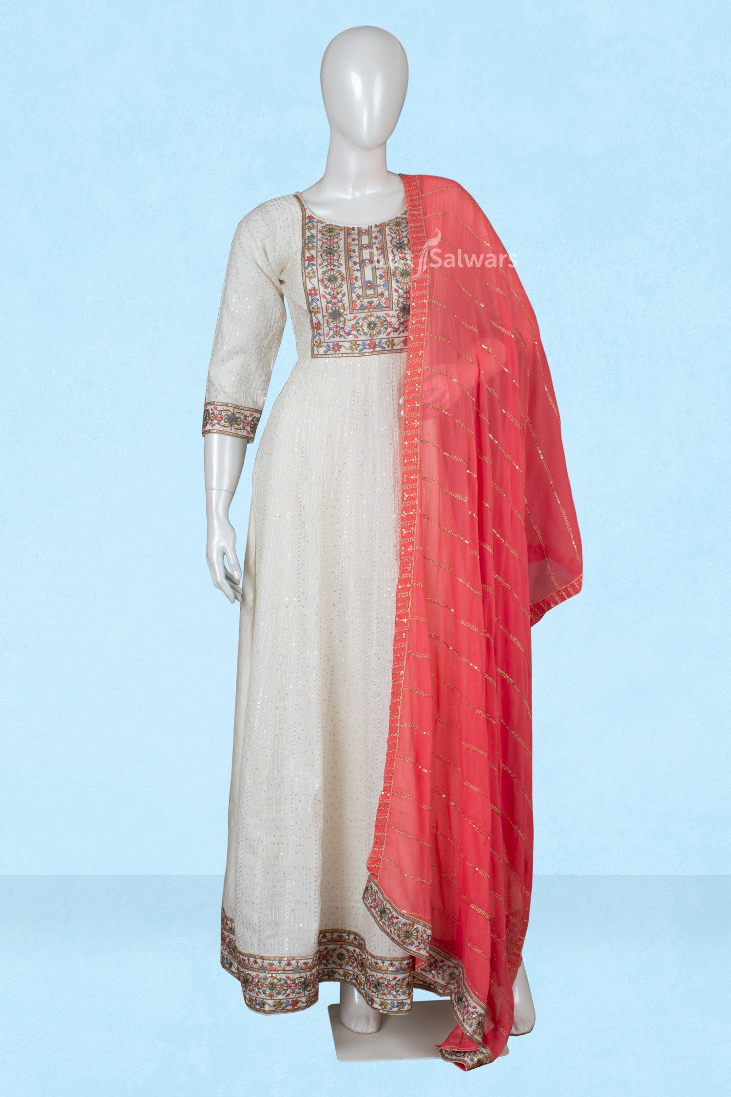 Cream Colour Anarkali Suit Set -Anarkali- Just Salwars