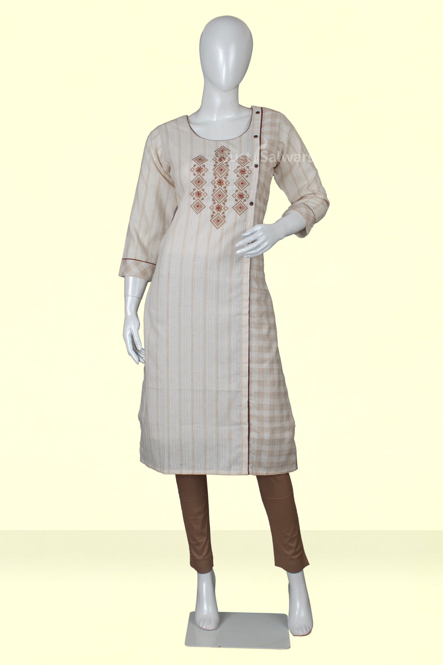 Cream Colour Kurti -Kurti- Just Salwars