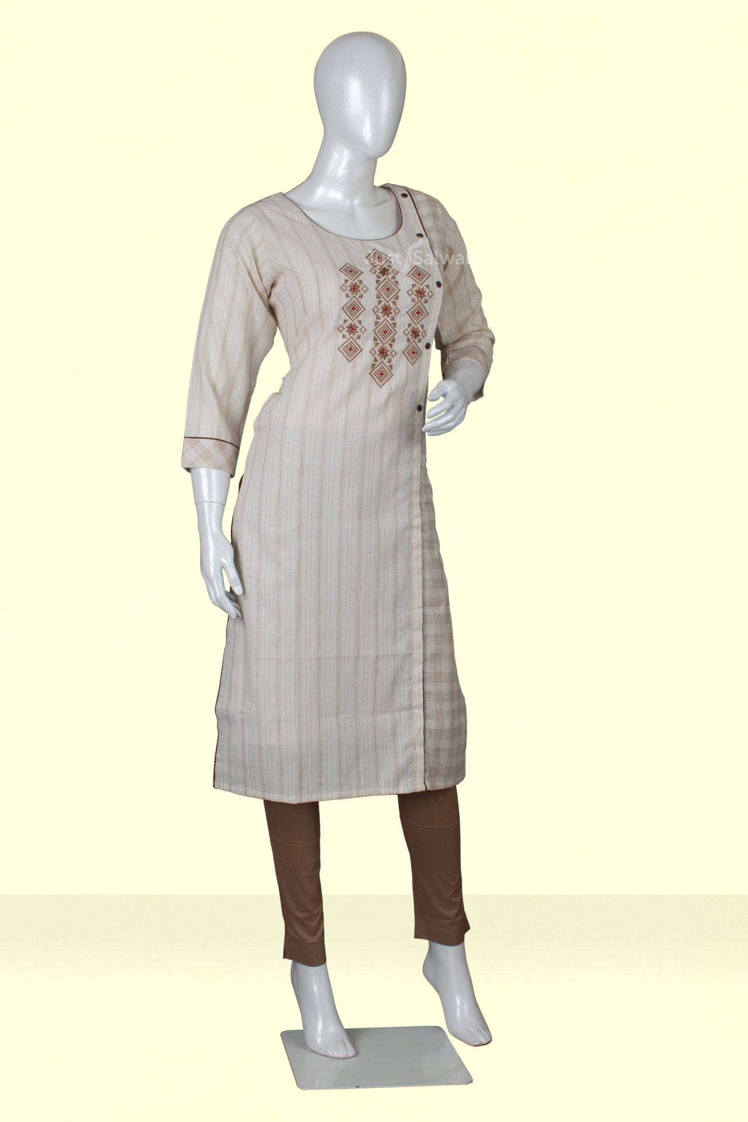 Cream Colour Kurti -Kurti- Just Salwars