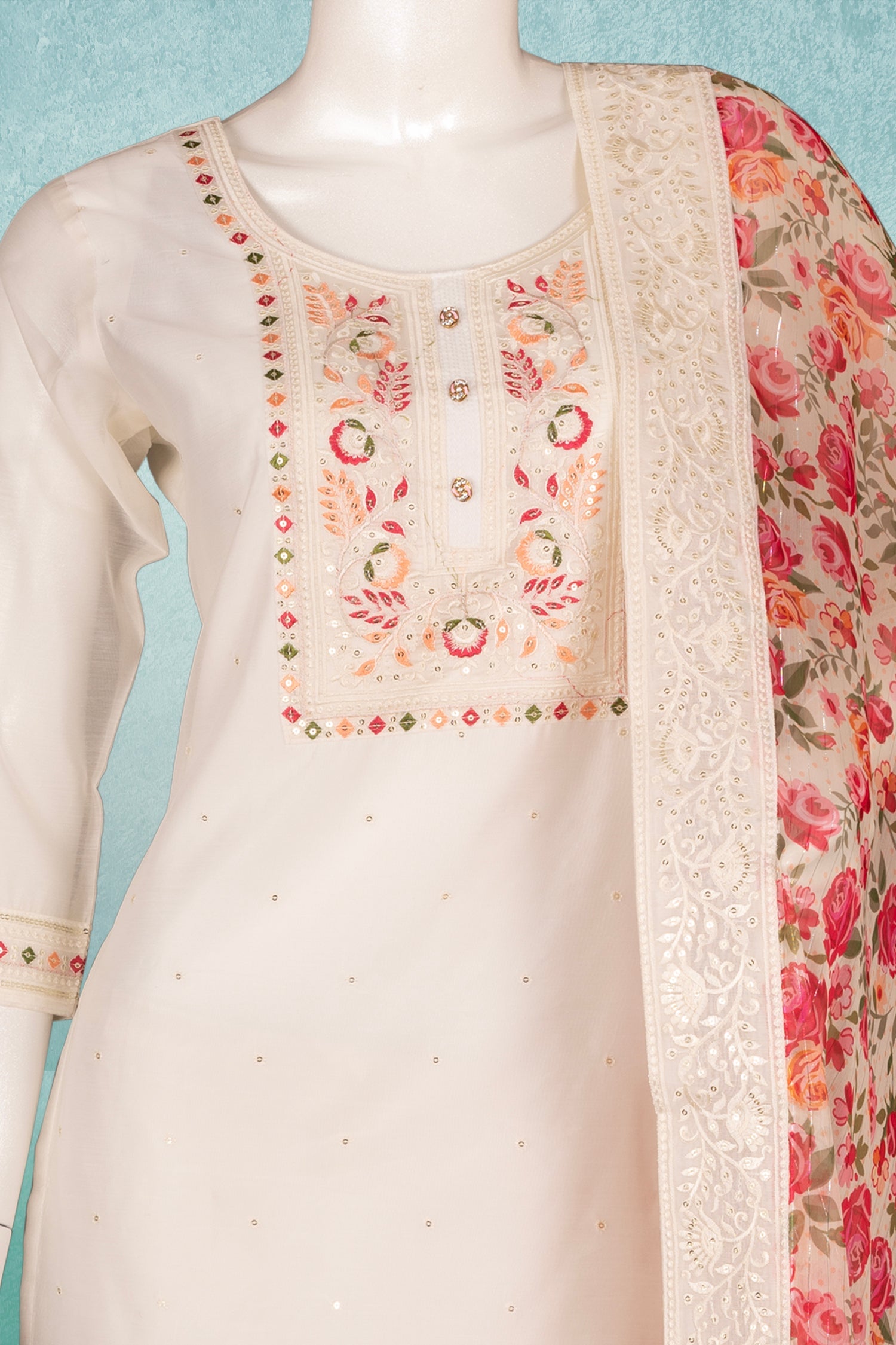 Cream Colour Straight Cut Salwar Suit -Salwar Suit- Just Salwars