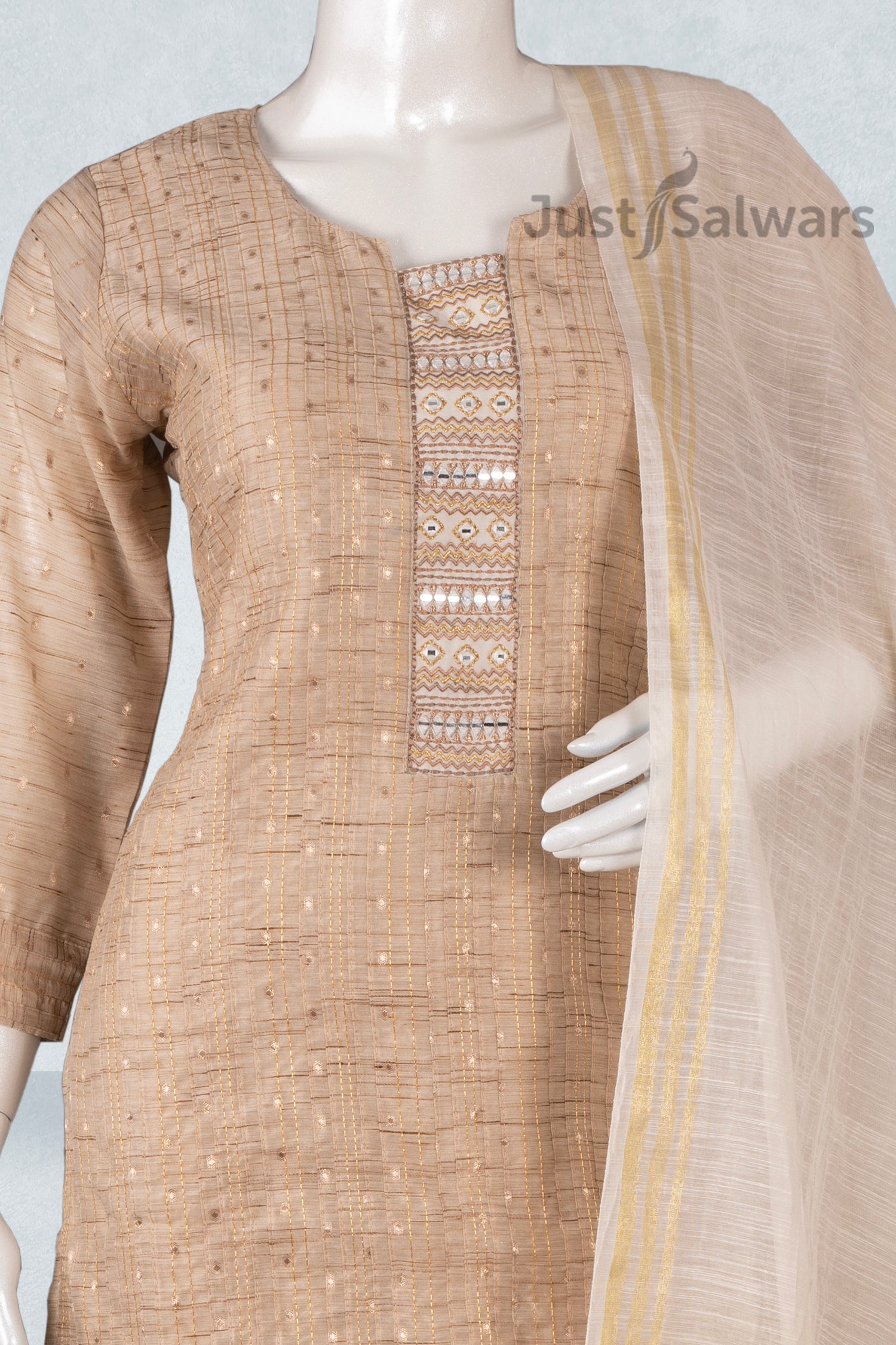 Cream Colour Straight Cut Salwar Suit -Salwar Suit- Just Salwars