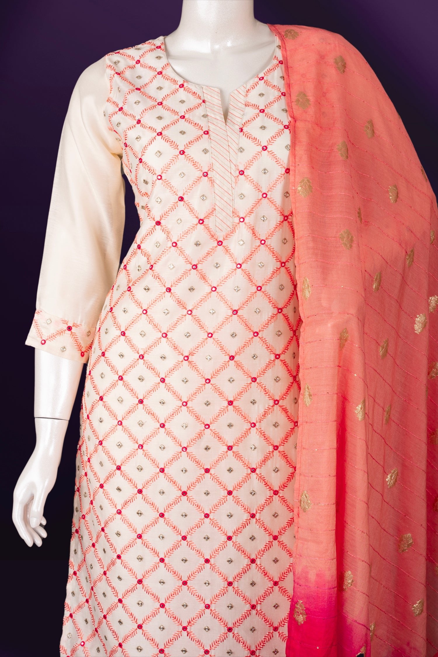 Cream Colour Straight Cut Salwar Suit -Salwar Suit- Just Salwars