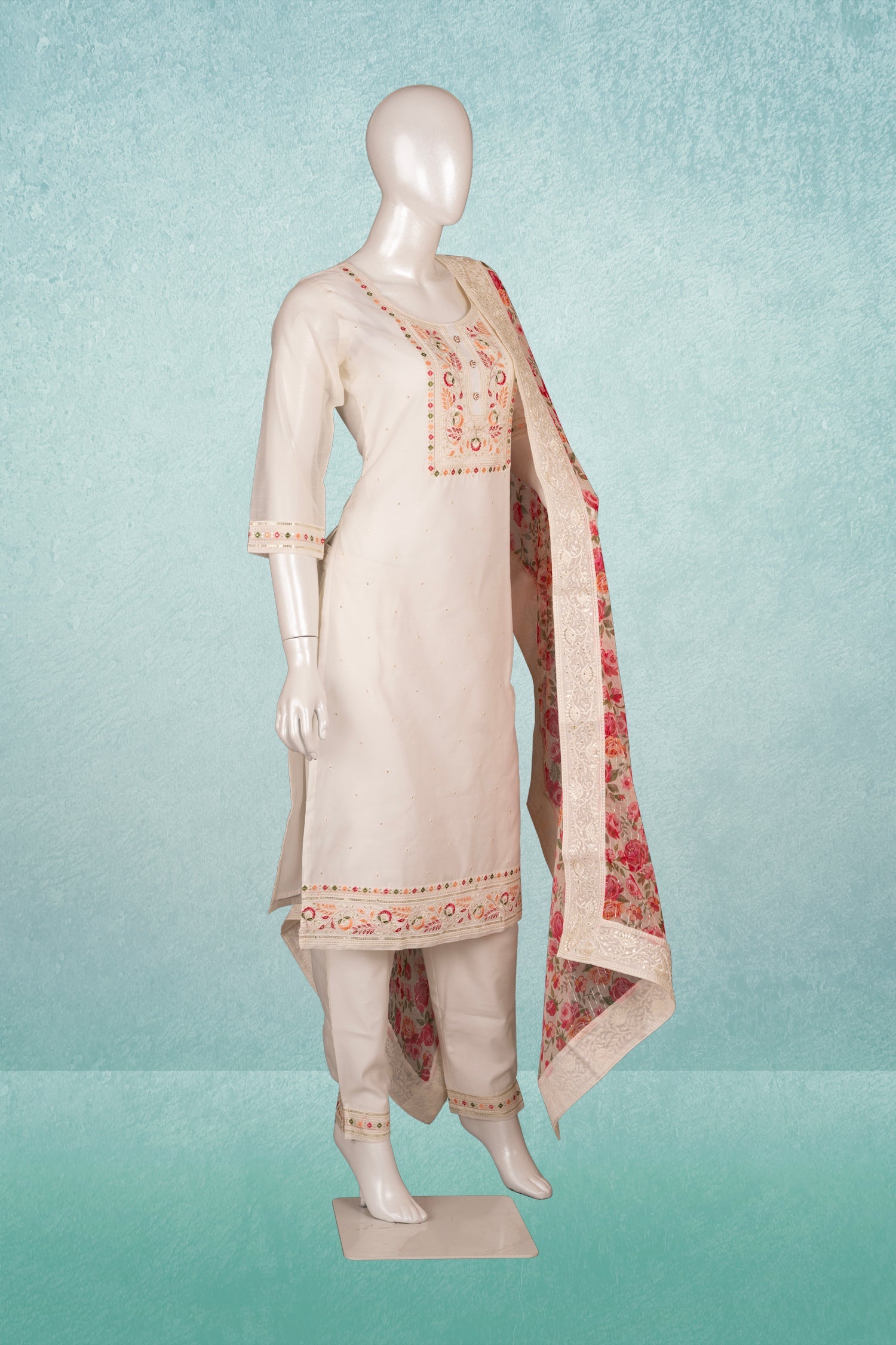 Cream Colour Straight Cut Salwar Suit -Salwar Suit- Just Salwars