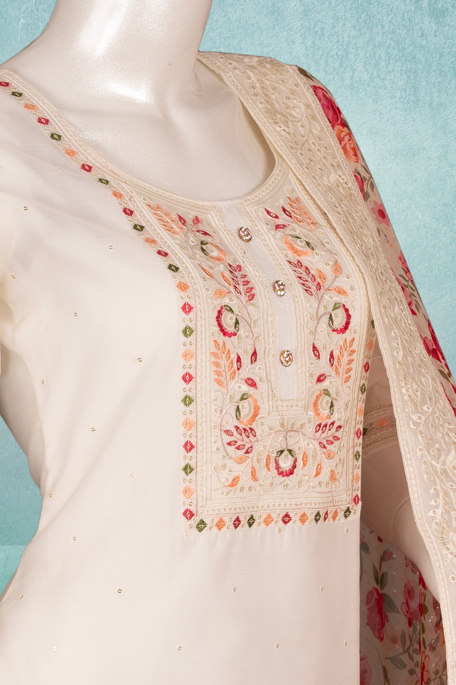 Cream Colour Straight Cut Salwar Suit -Salwar Suit- Just Salwars