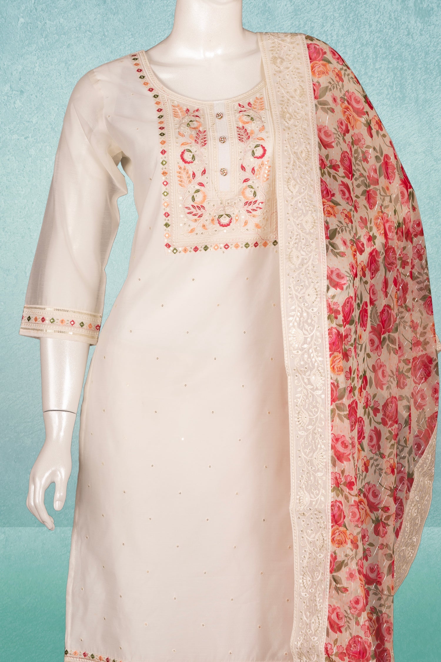 Cream Colour Straight Cut Salwar Suit -Salwar Suit- Just Salwars