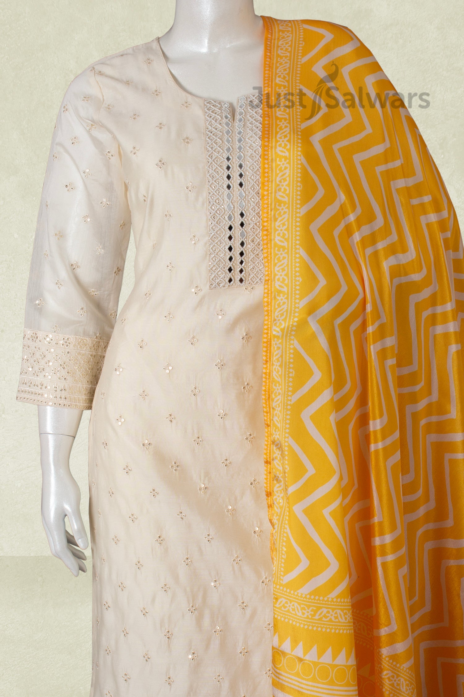 Cream Colour Straight Cut Salwar Suit -Salwar Suit- Just Salwars