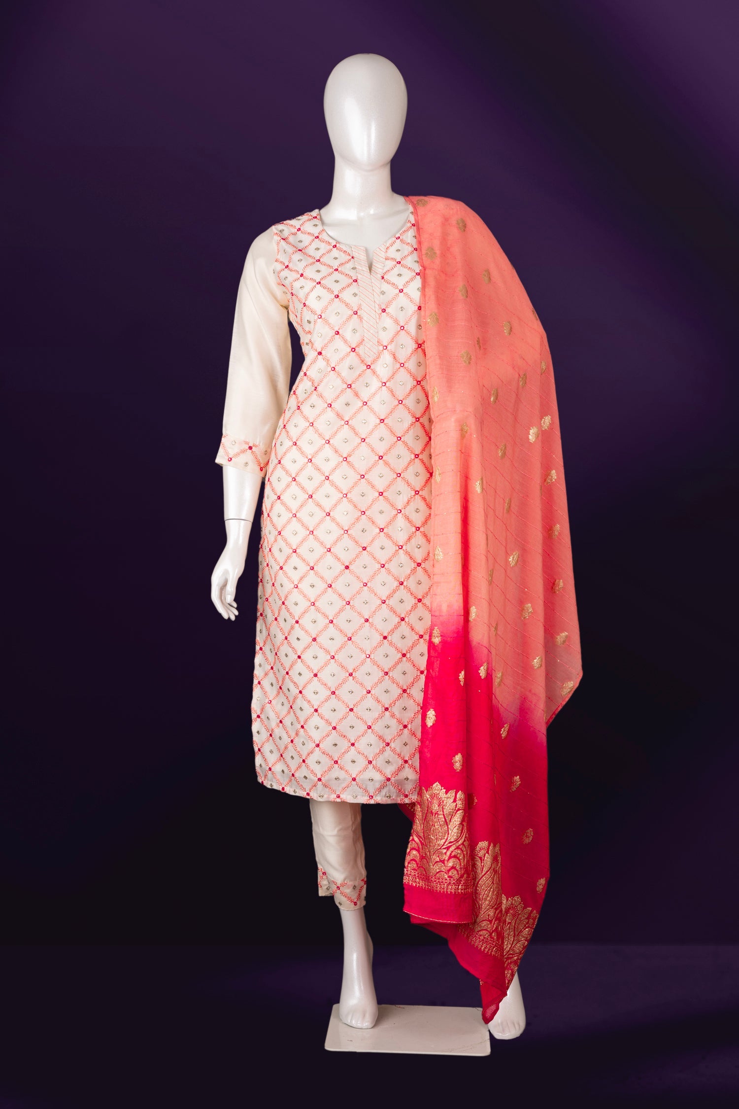 Cream Colour Straight Cut Salwar Suit -Salwar Suit- Just Salwars