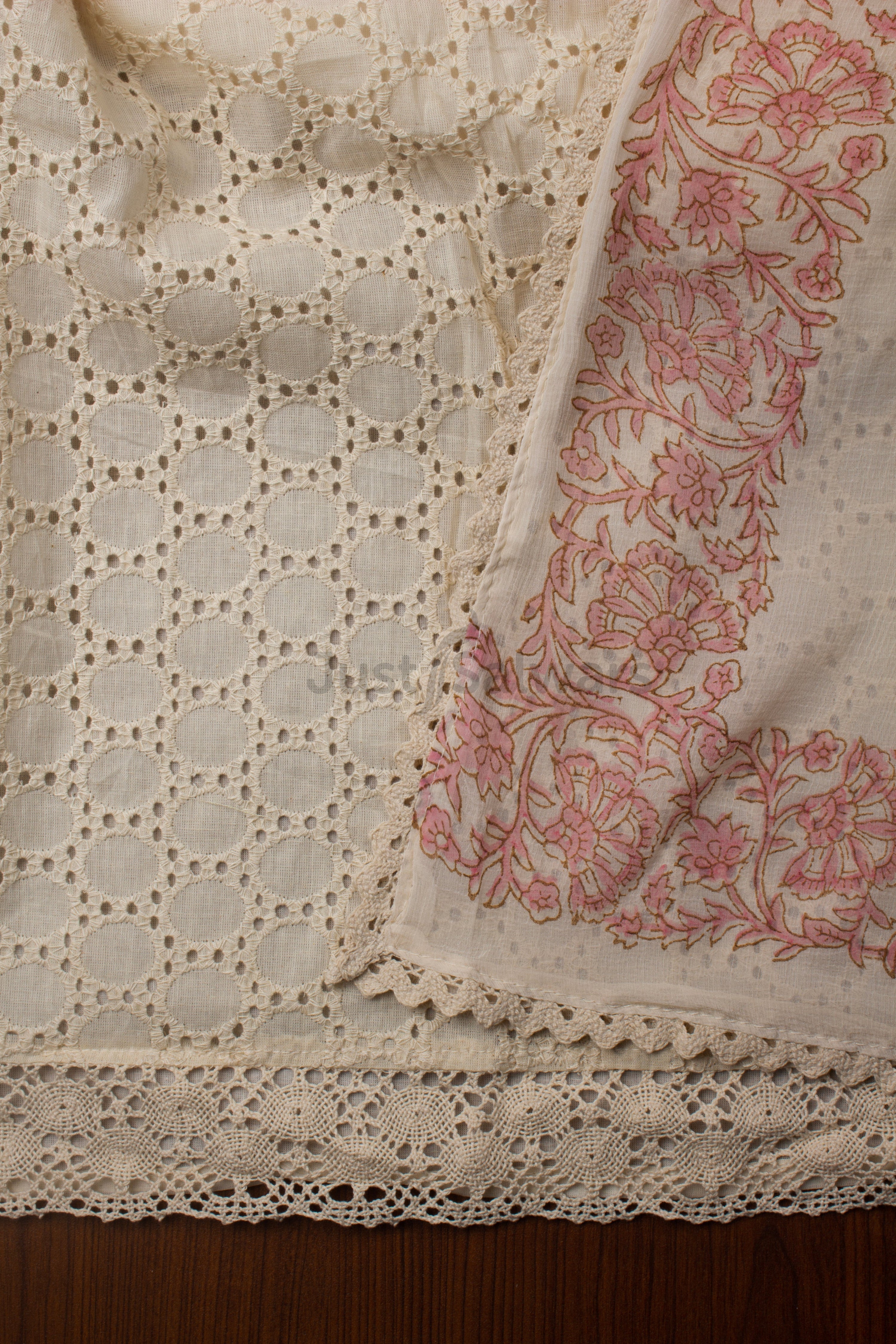 Cream Colour Unstitched Dress Material -Dress Material- Just Salwars