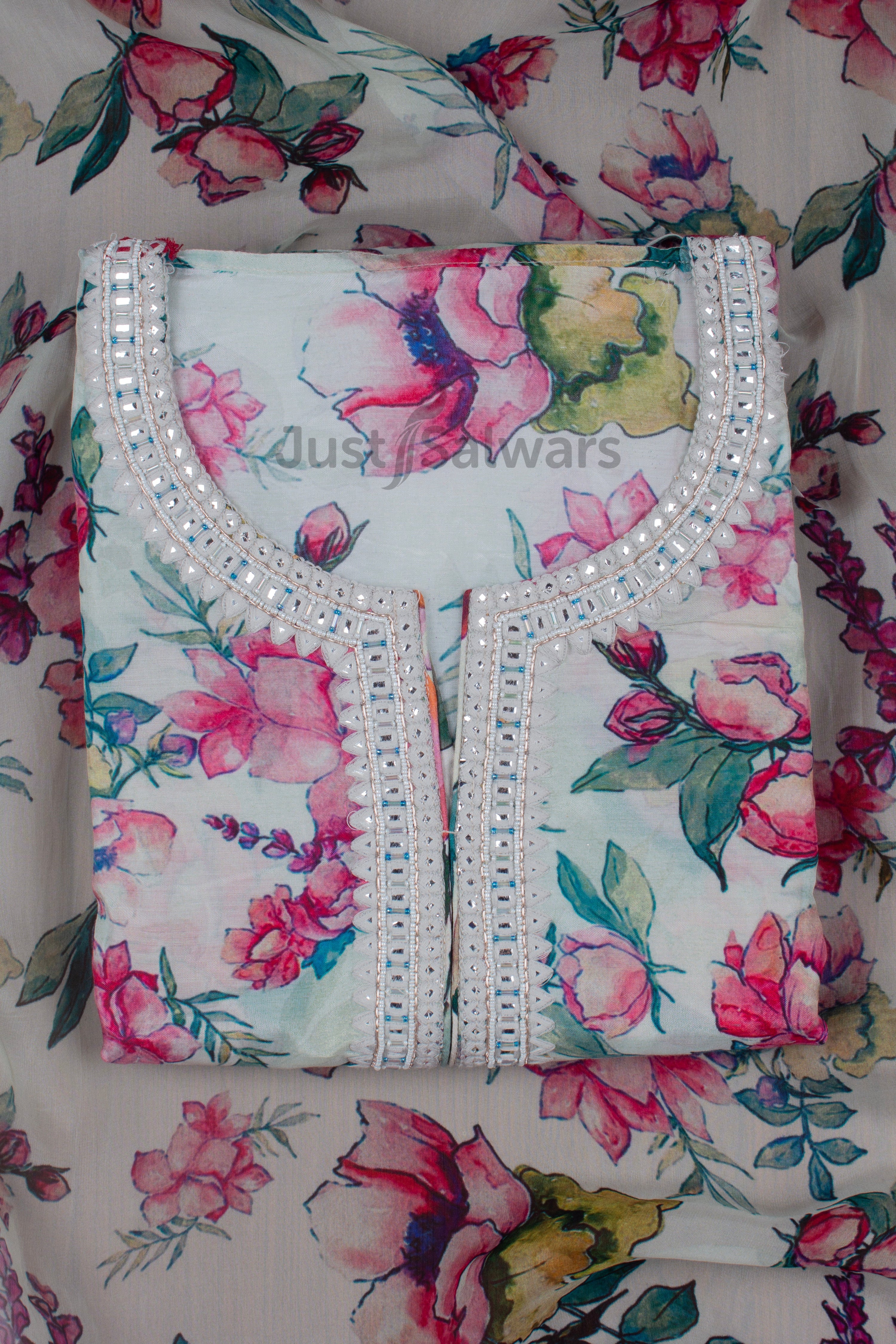 Cream Colour Unstitched Dress Material -Dress Material- Just Salwars